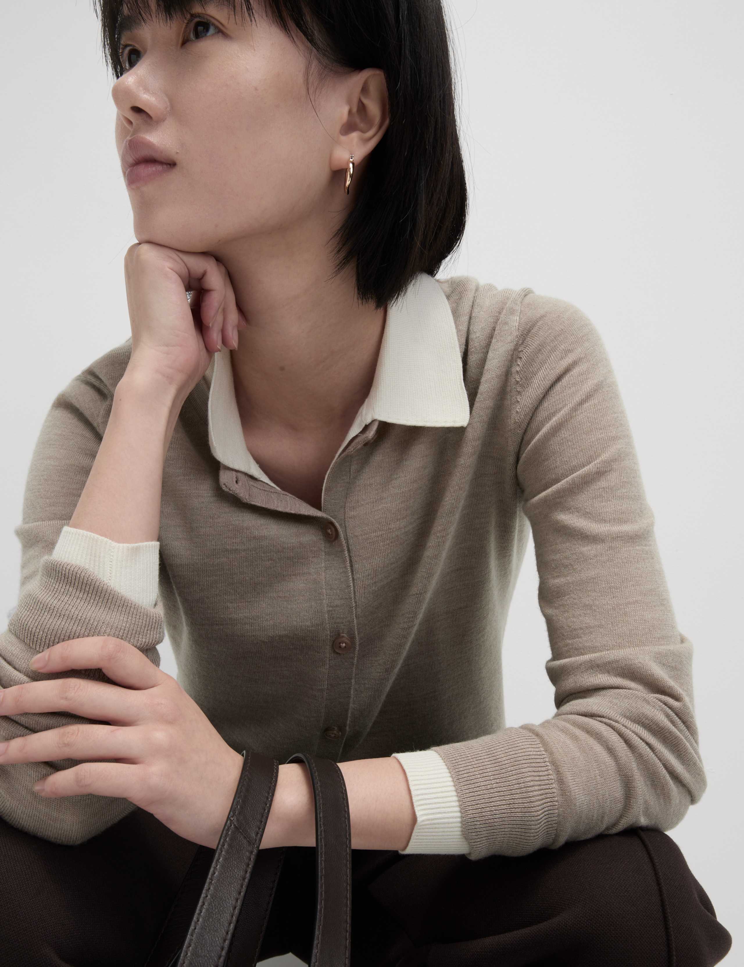 Pure Merino Wool Crew Neck Cardigan 1 of 8