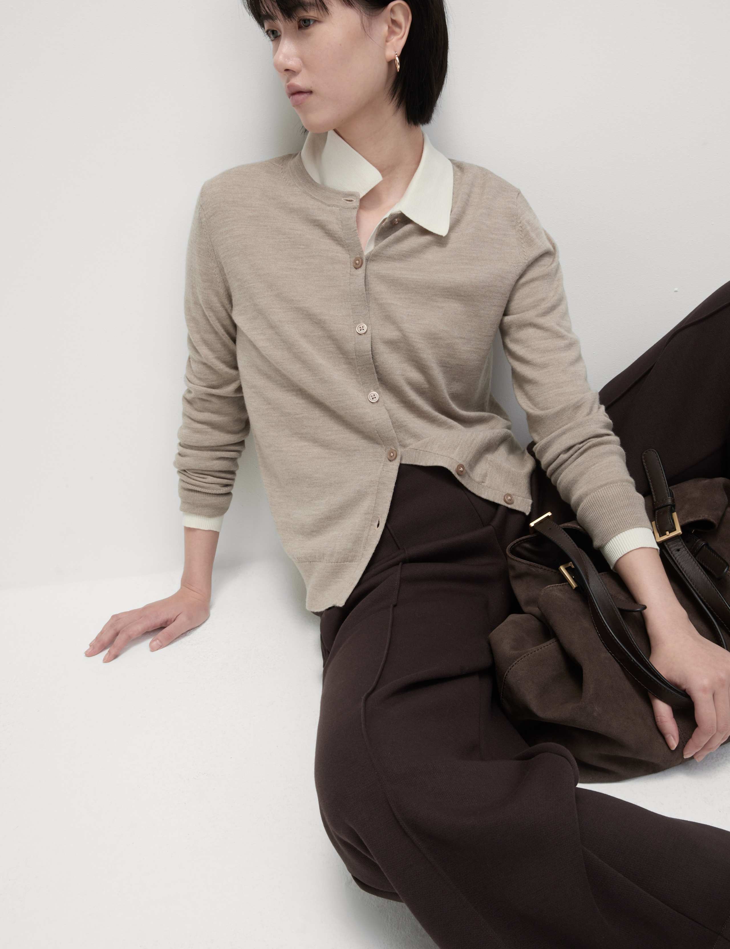 Pure Merino Wool Crew Neck Cardigan 4 of 8