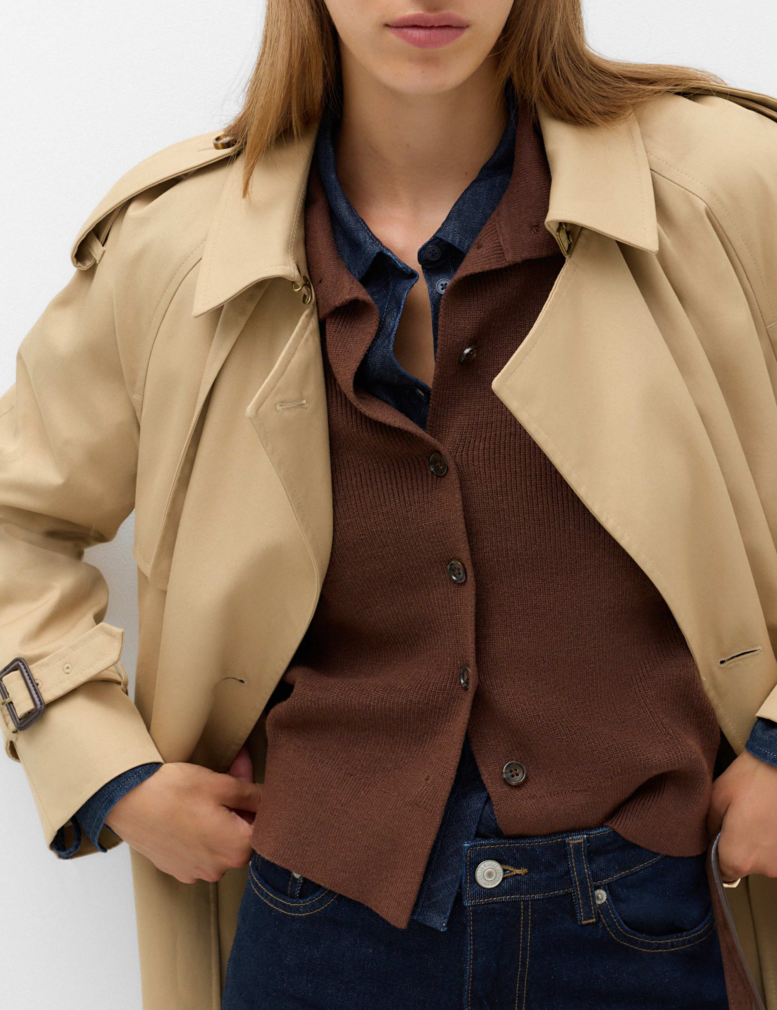 Ribbed Collared Button Through Knitted Jacket with Wool 5 of 7
