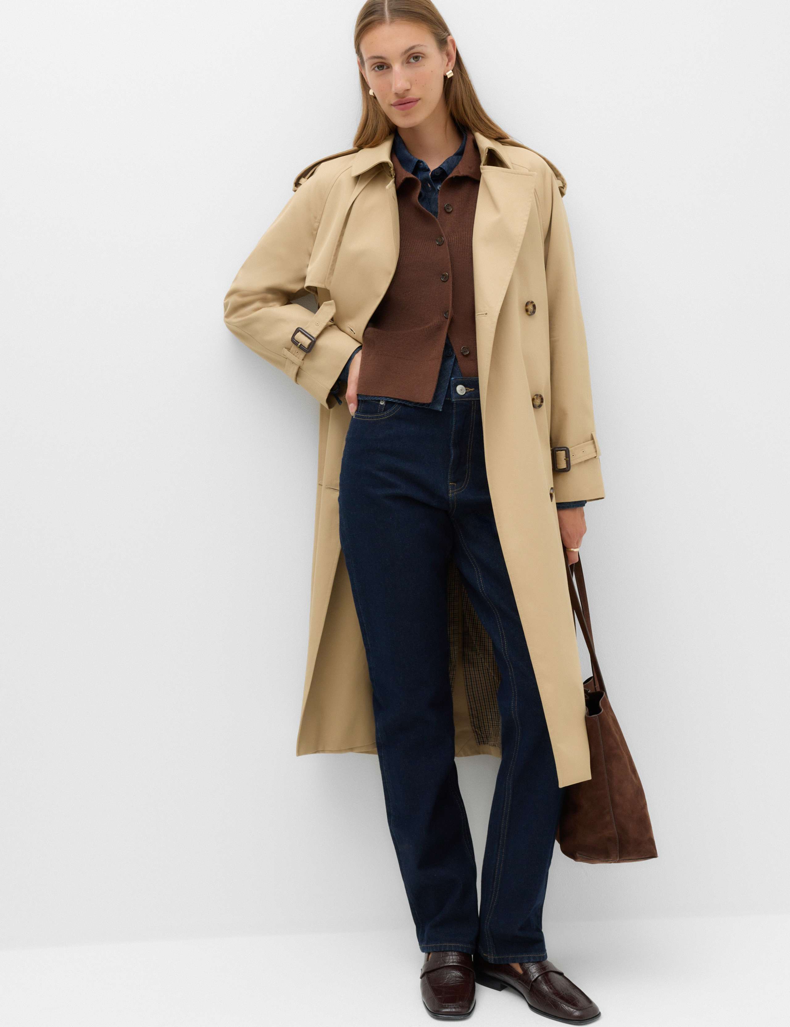 Ribbed Collared Button Through Knitted Jacket with Wool 6 of 7
