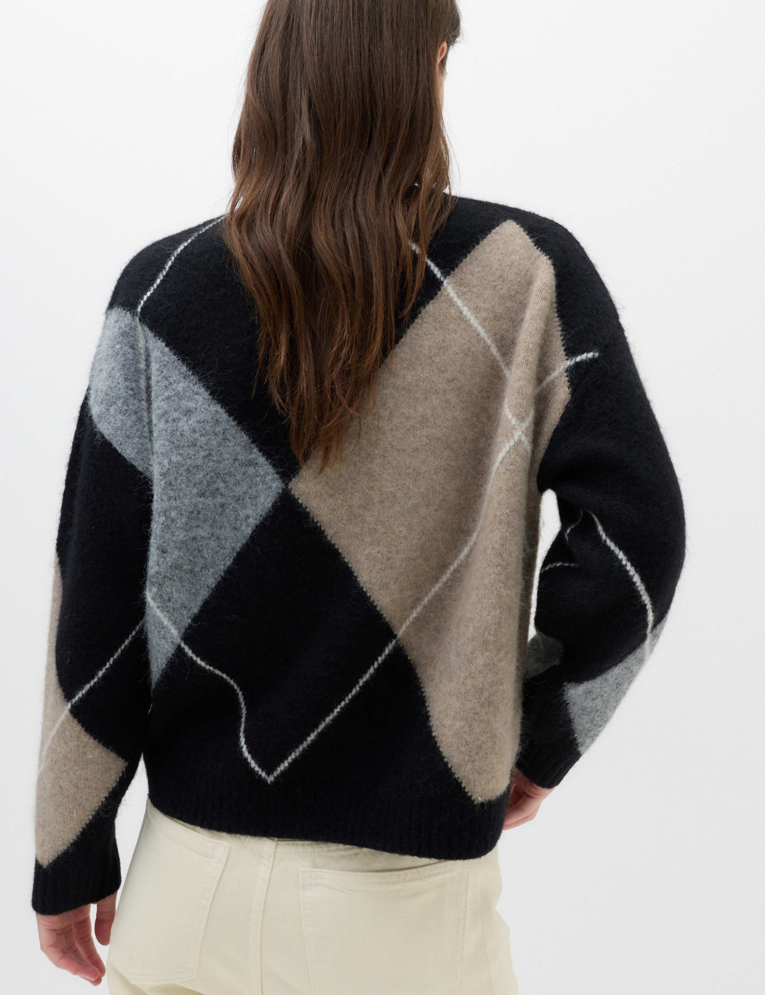 Argyle Crew Neck Relaxed Fit Jumper with Wool 4 of 6
