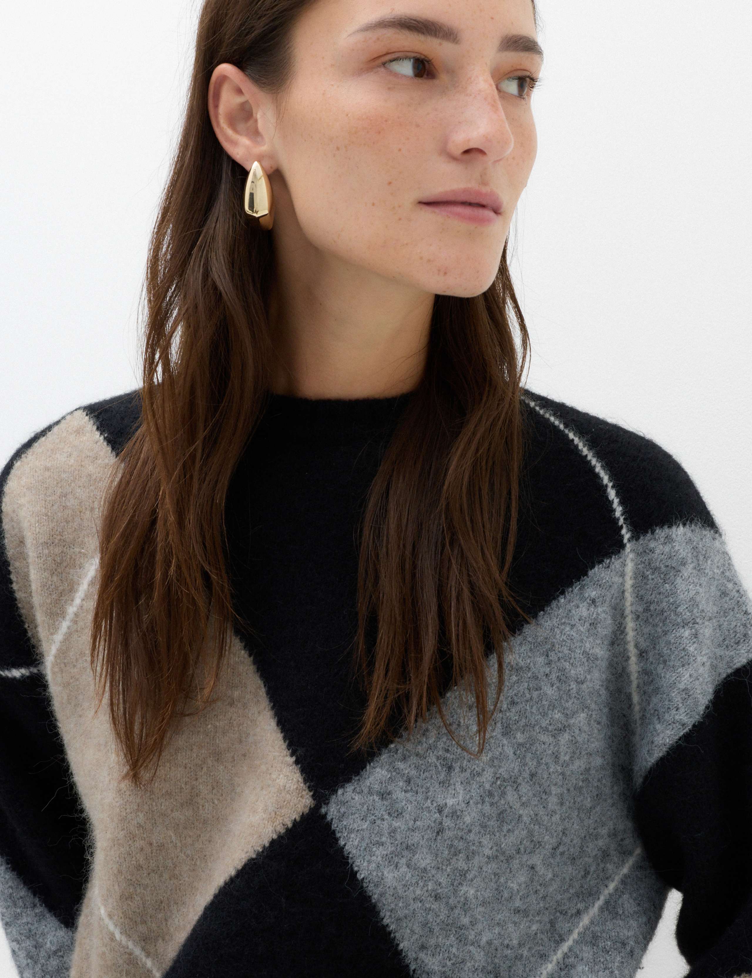 Argyle Crew Neck Relaxed Fit Jumper with Wool 5 of 6