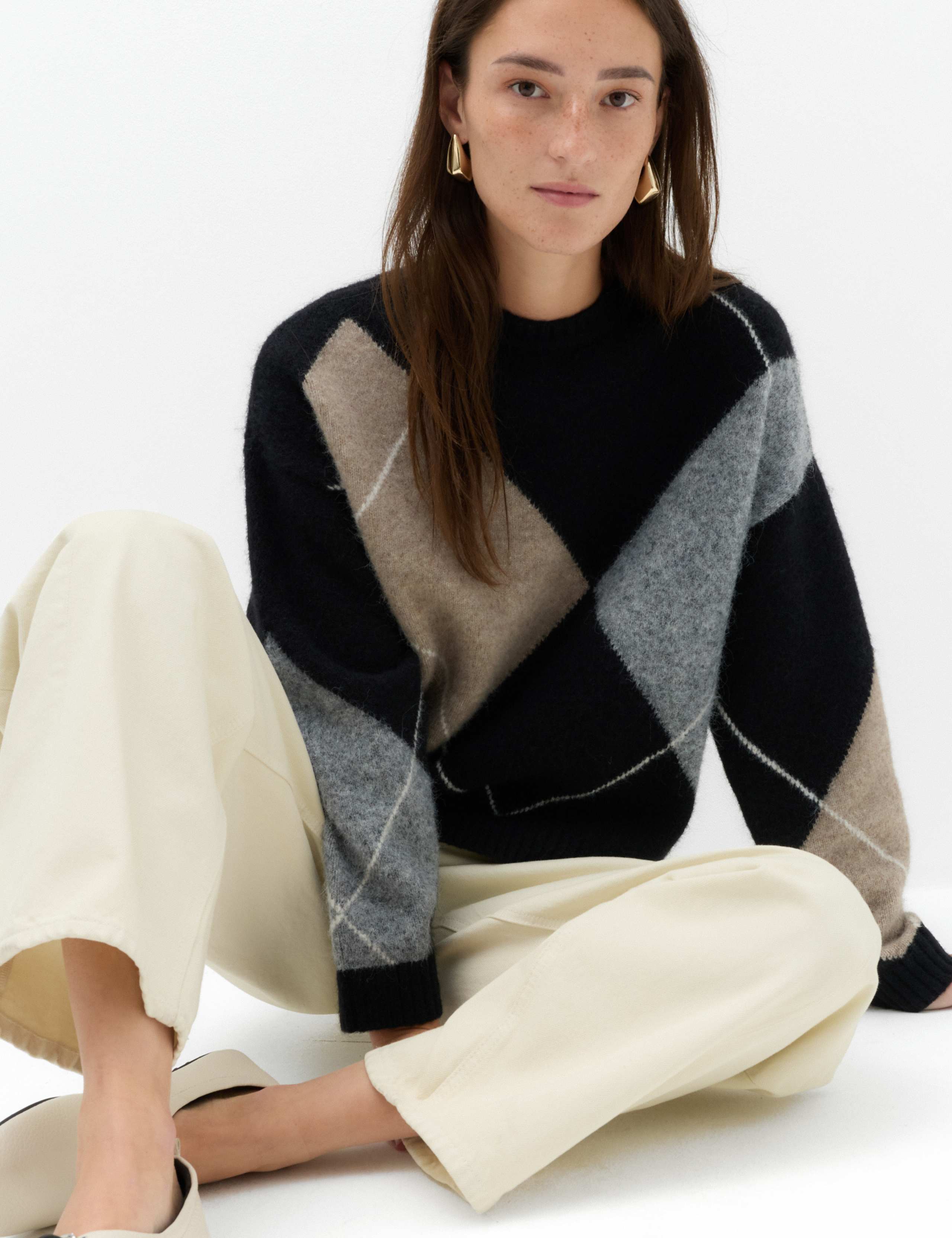 Argyle Crew Neck Relaxed Fit Jumper with Wool 6 of 6