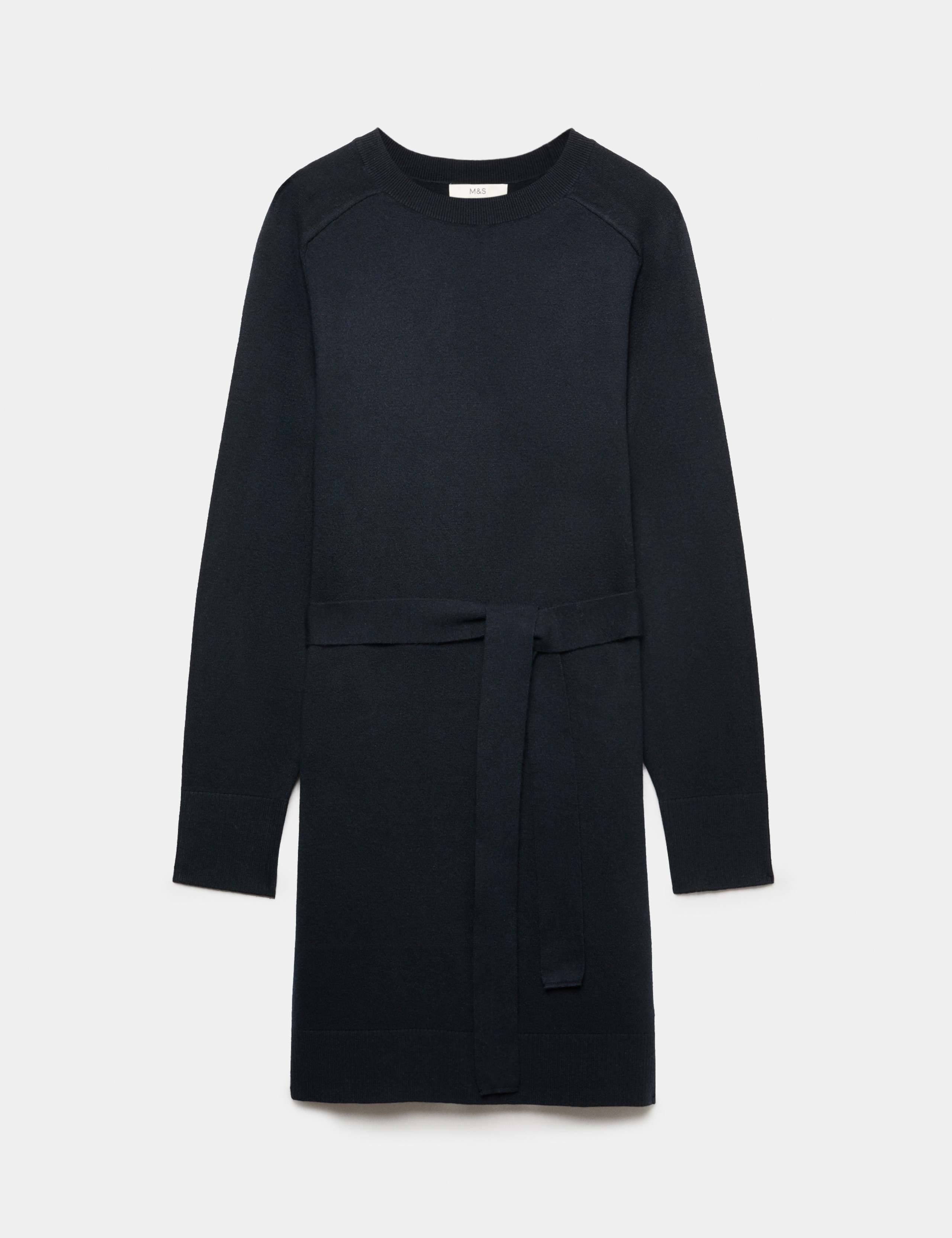 Air-Yarn Crew Neck Waisted Mini Knitted Dress 2 of 6