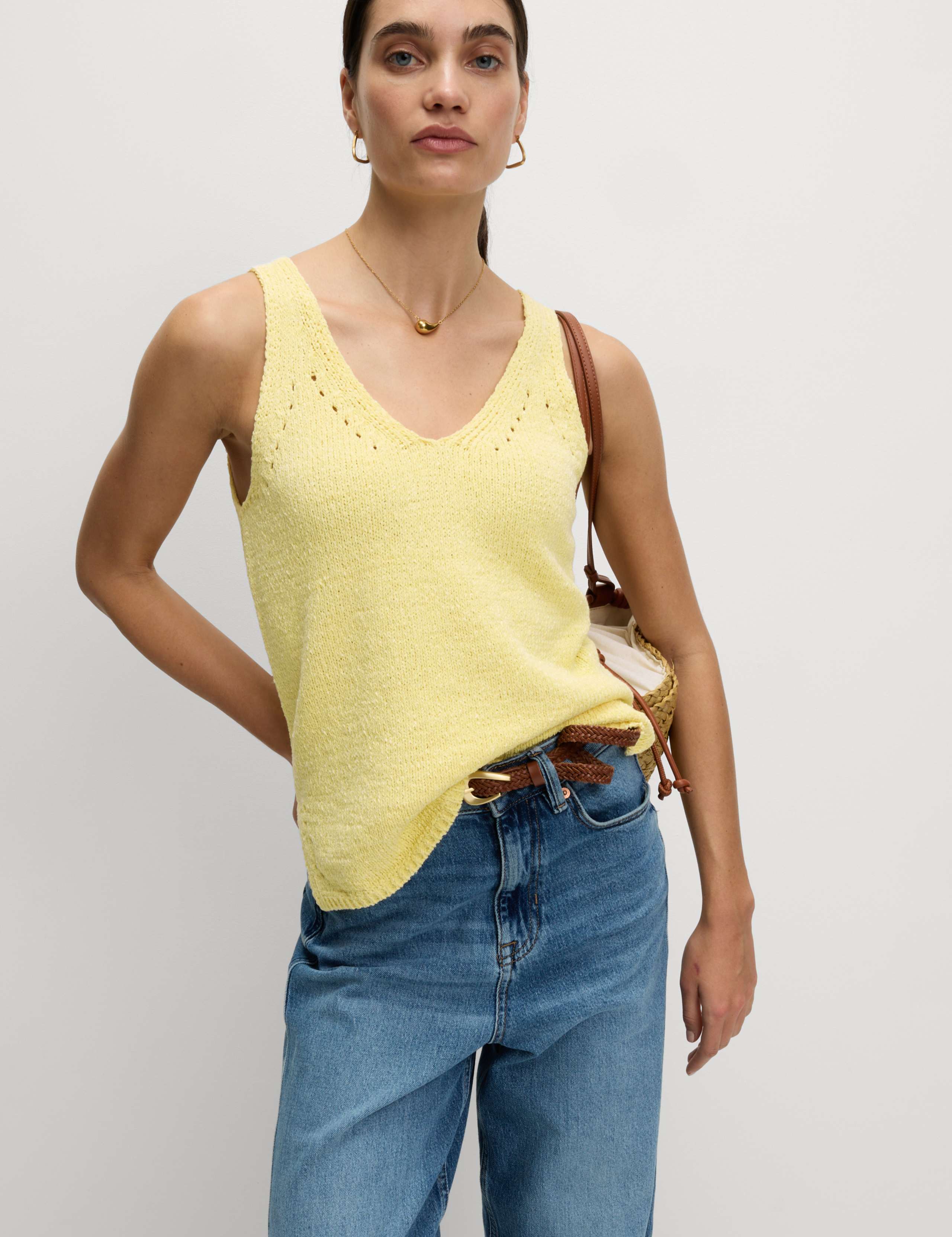 Cotton Blend Textured V-Neck Knitted Vest 5 of 7