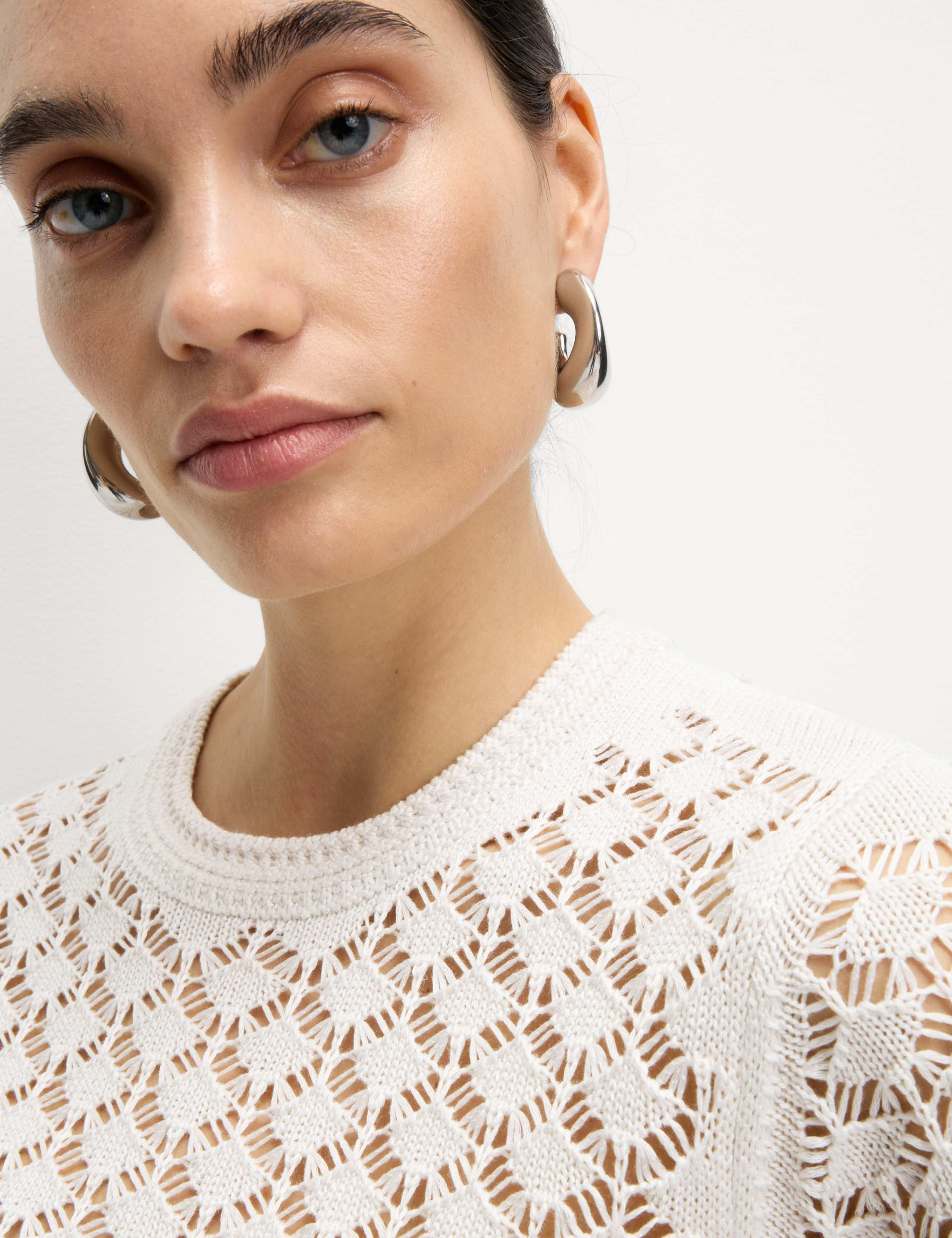 Pointelle Crew Neck Tipped Detail Knitted Top 5 of 8