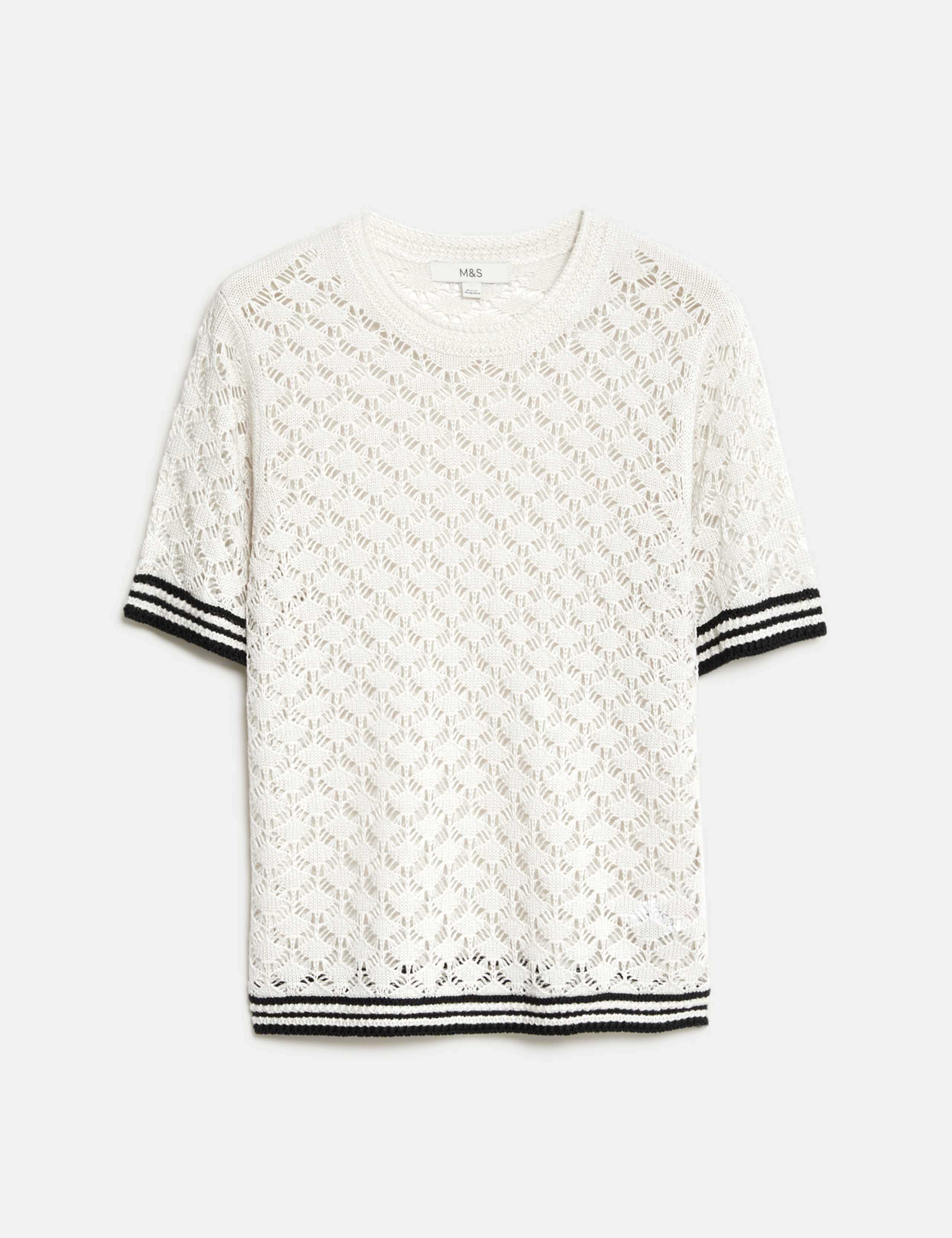 Pointelle Crew Neck Tipped Detail Knitted Top 2 of 8