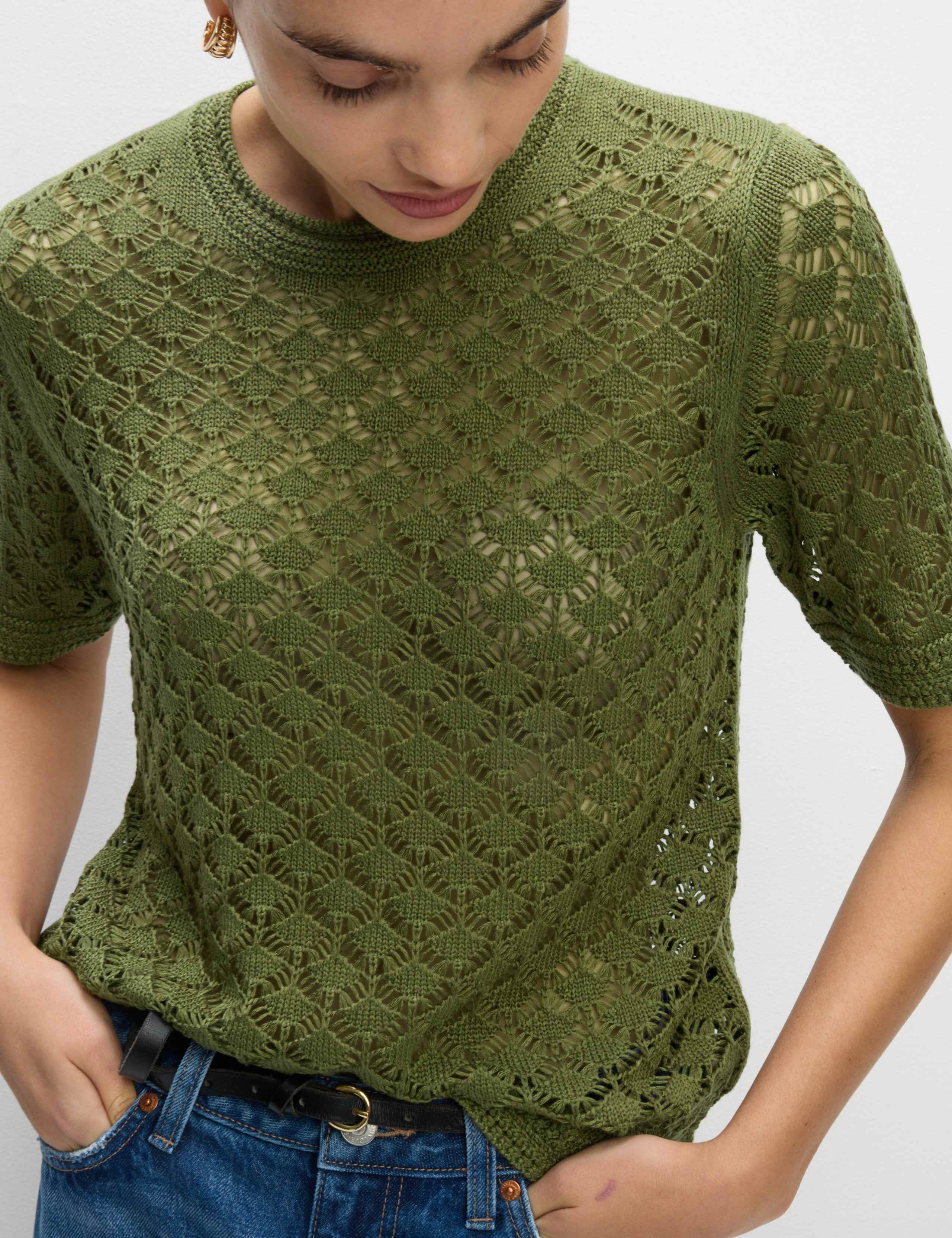 Pointelle Textured Crew Neck Knitted Top 4 of 6