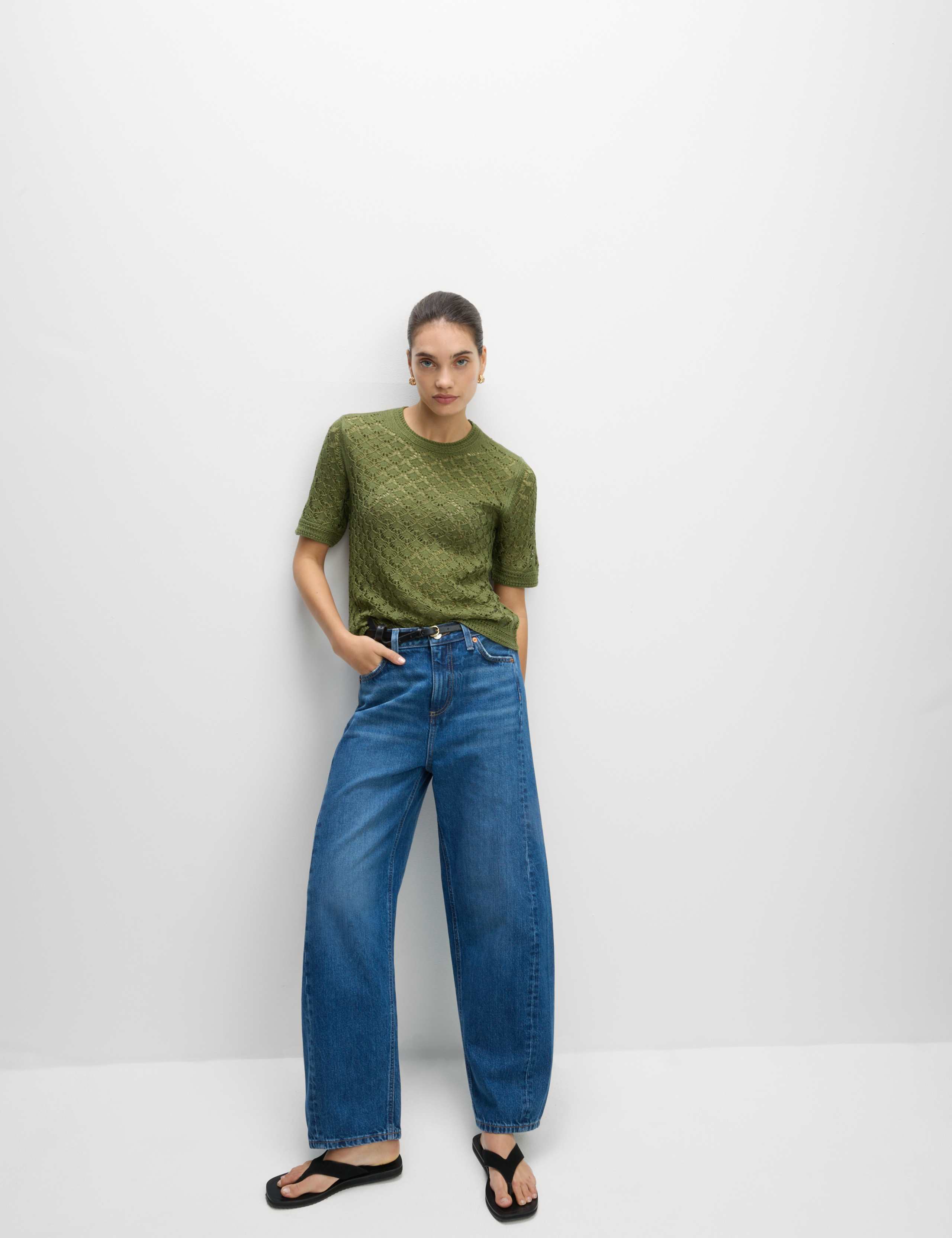 Pointelle Textured Crew Neck Knitted Top 5 of 6