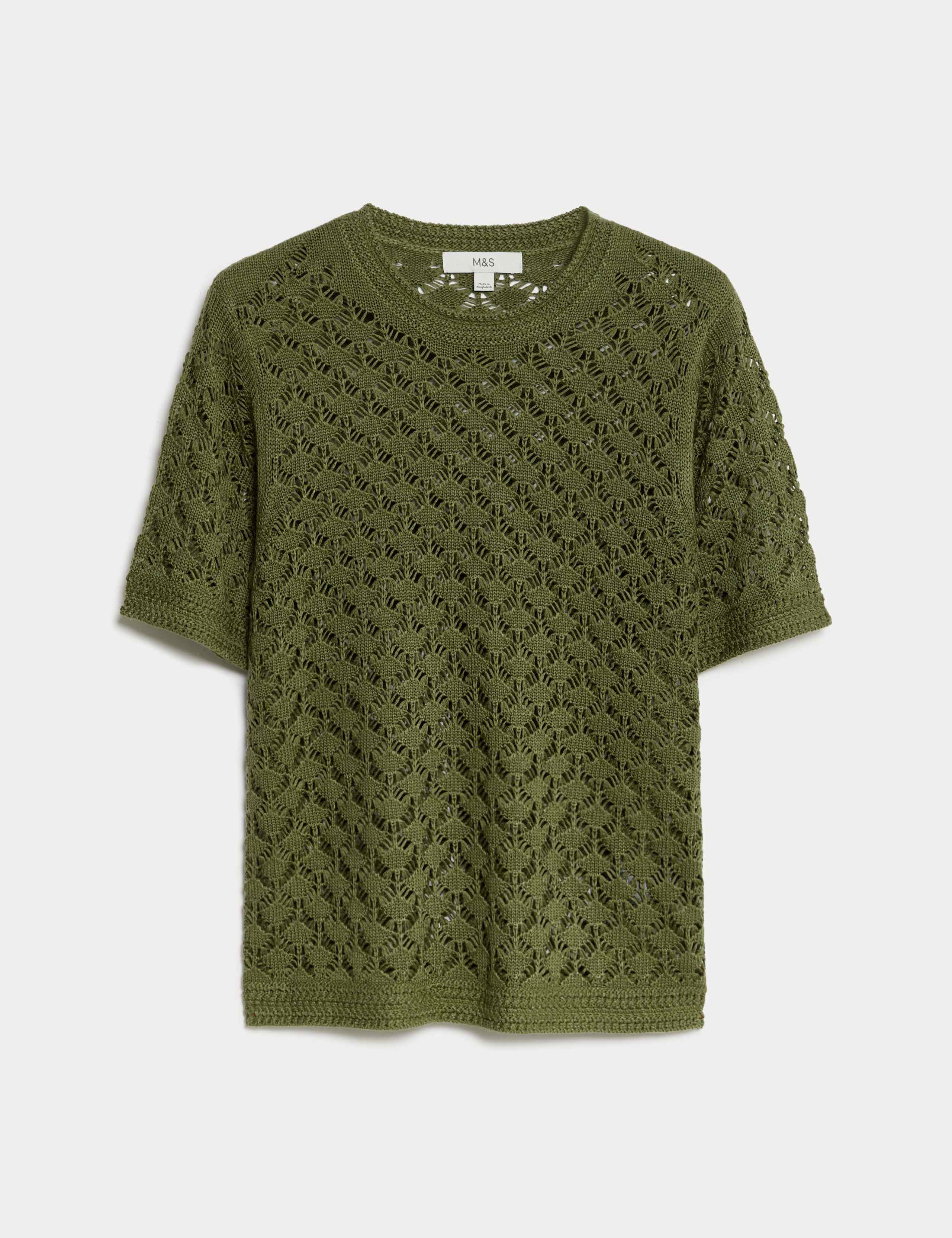 Pointelle Textured Crew Neck Knitted Top 2 of 6