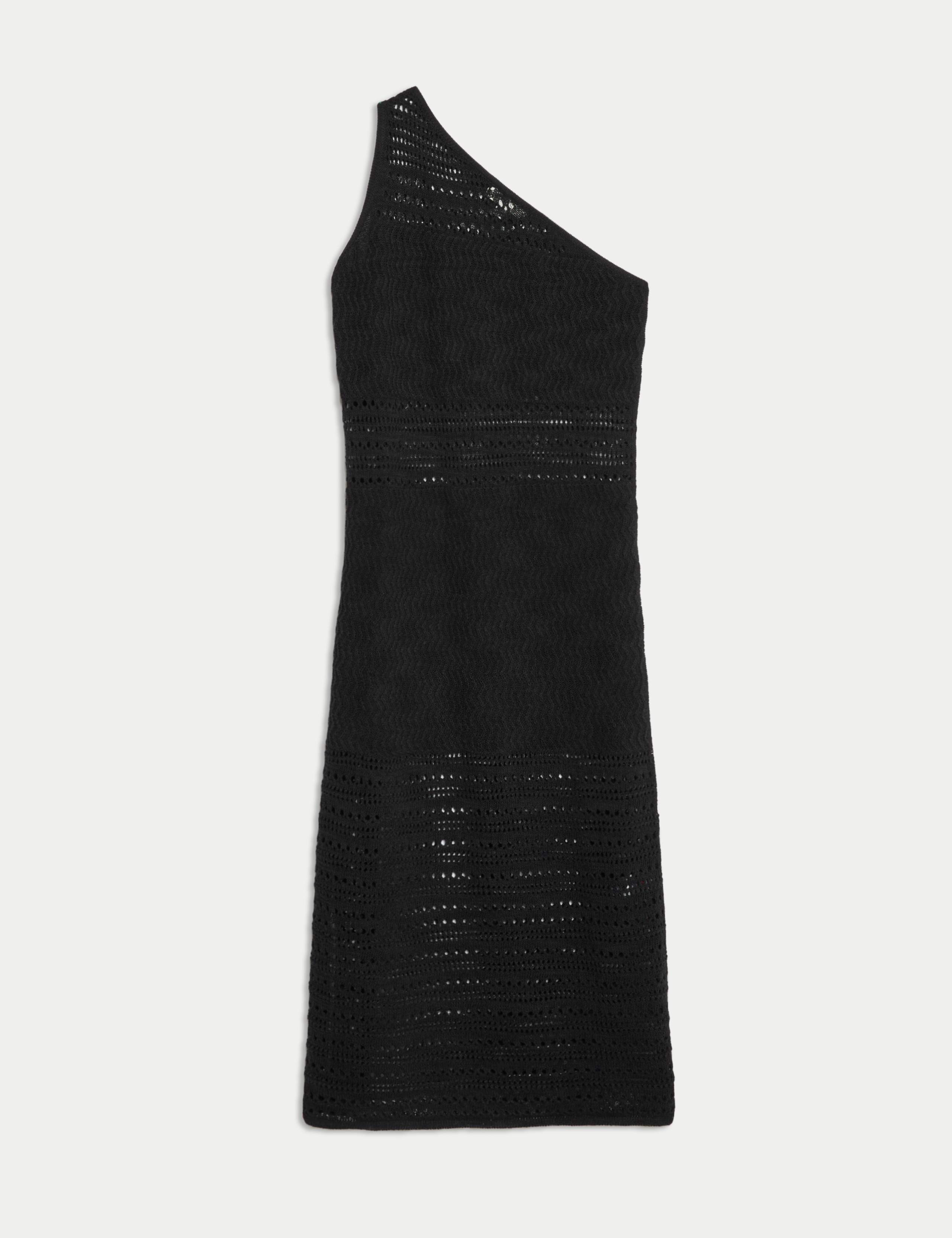 Cotton Rich Textured One Shoulder Midi Beach Dress 2 of 6