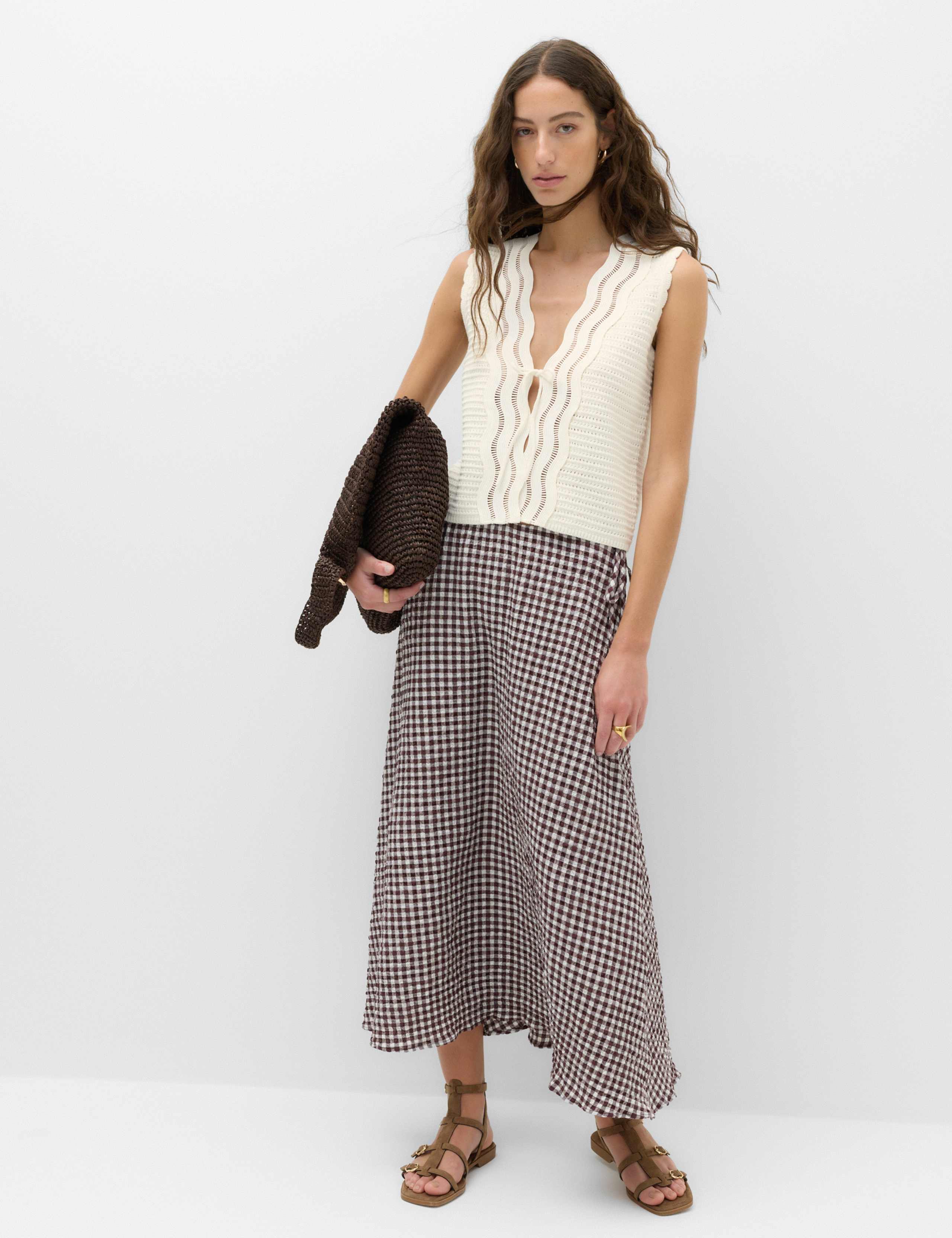 Cotton Rich Lace Detail Knitted Waistcoat 3 of 6