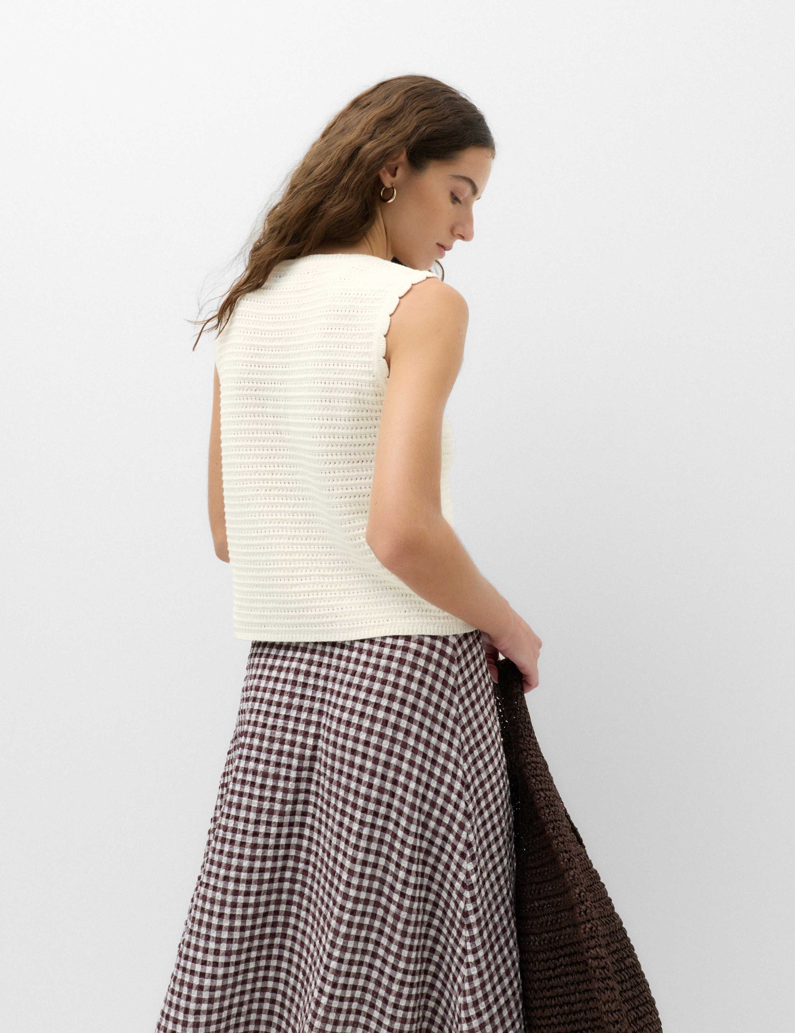 Cotton Rich Lace Detail Knitted Waistcoat 5 of 6