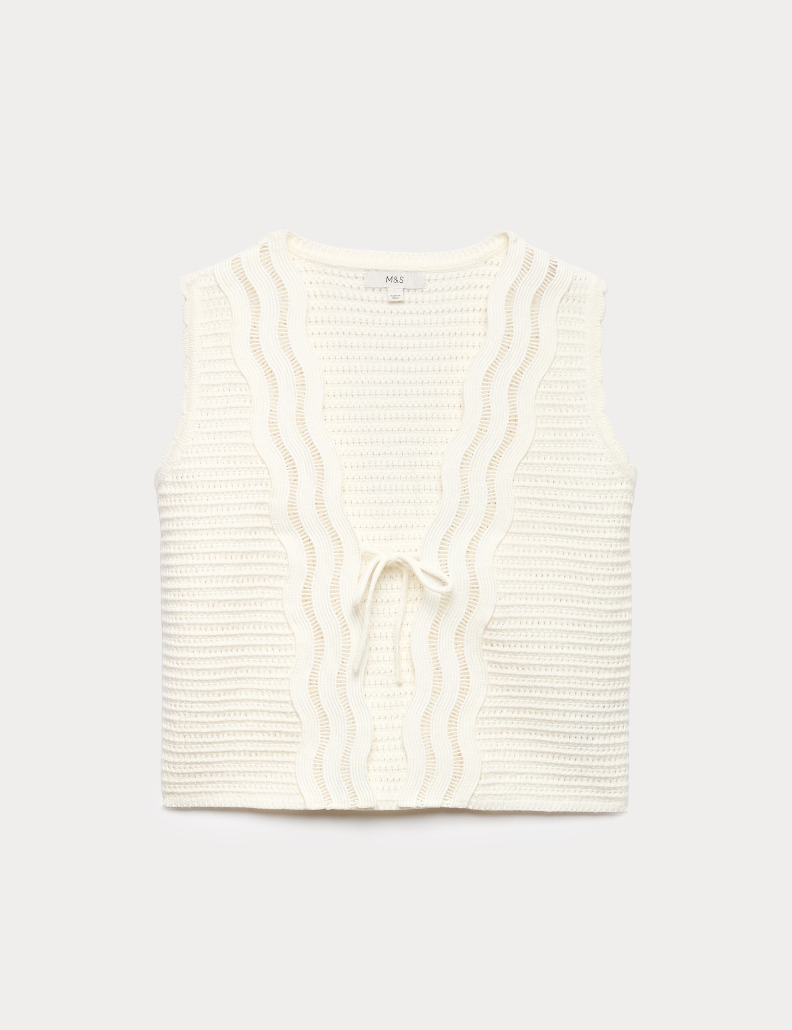 Cotton Rich Lace Detail Knitted Waistcoat 2 of 6