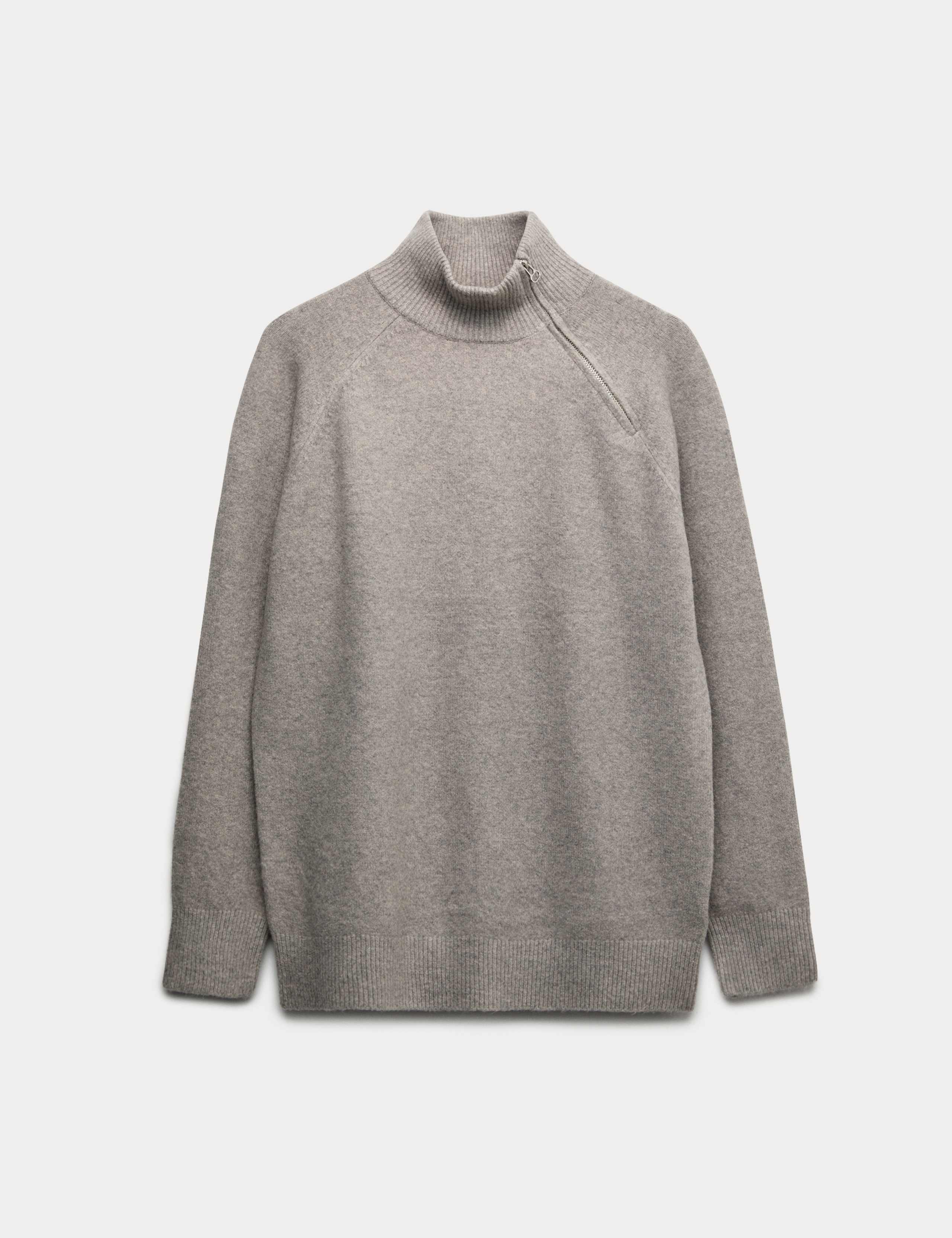 Zip Funnel Neck Relaxed Longline Jumper 2 of 6