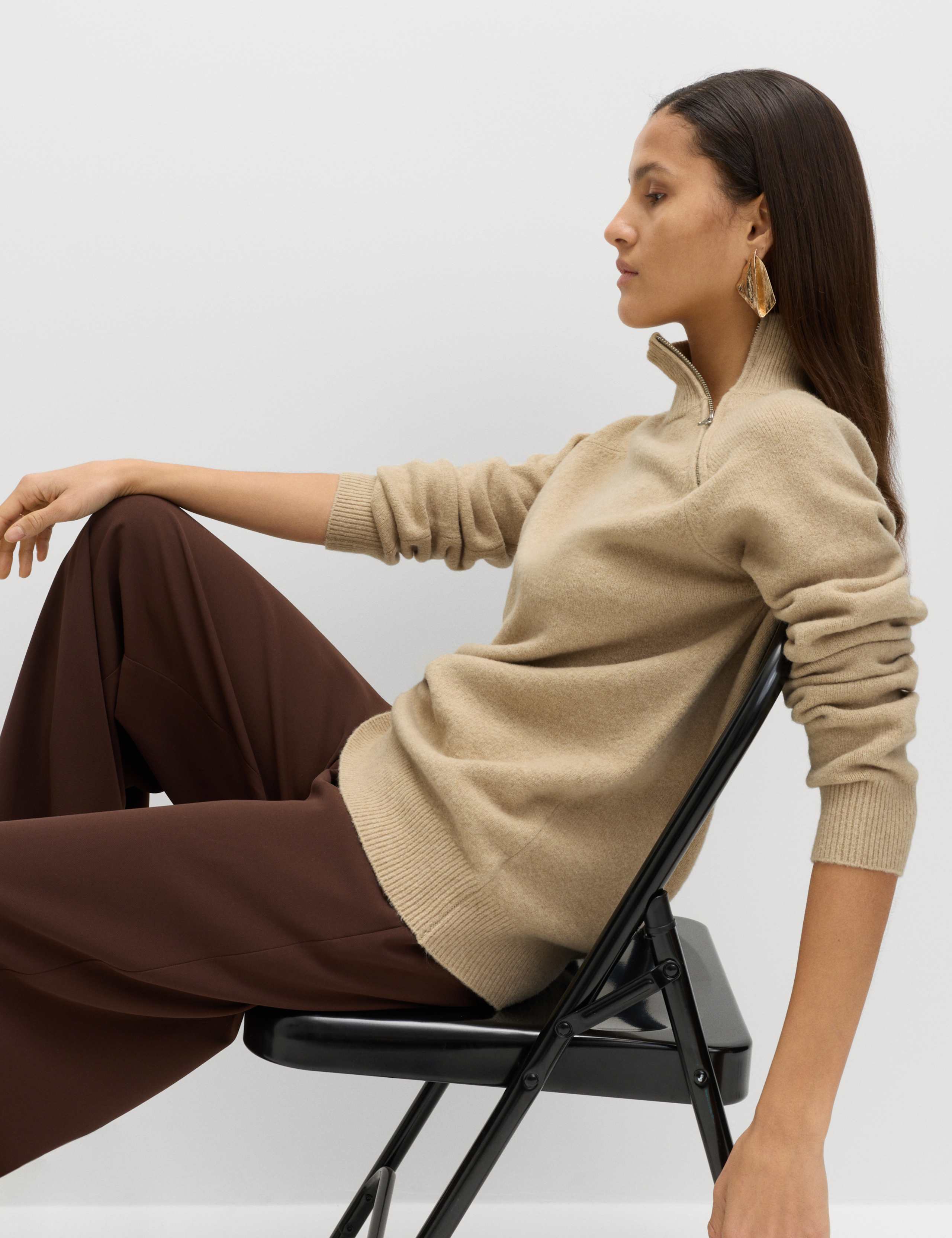 Zip Funnel Neck Relaxed Longline Jumper 1 of 6