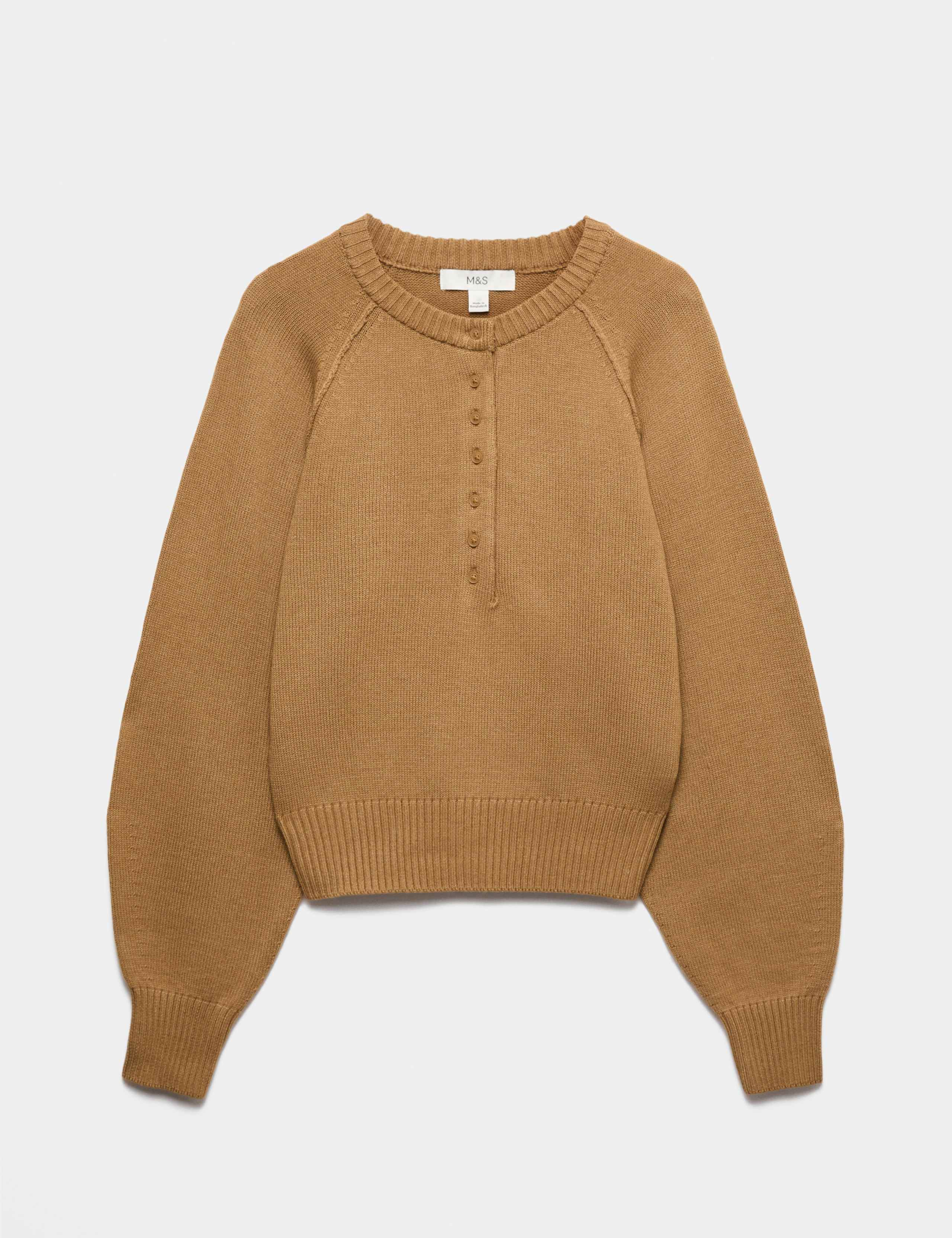 Crew Neck Button Detail Jumper with Wool 2 of 5