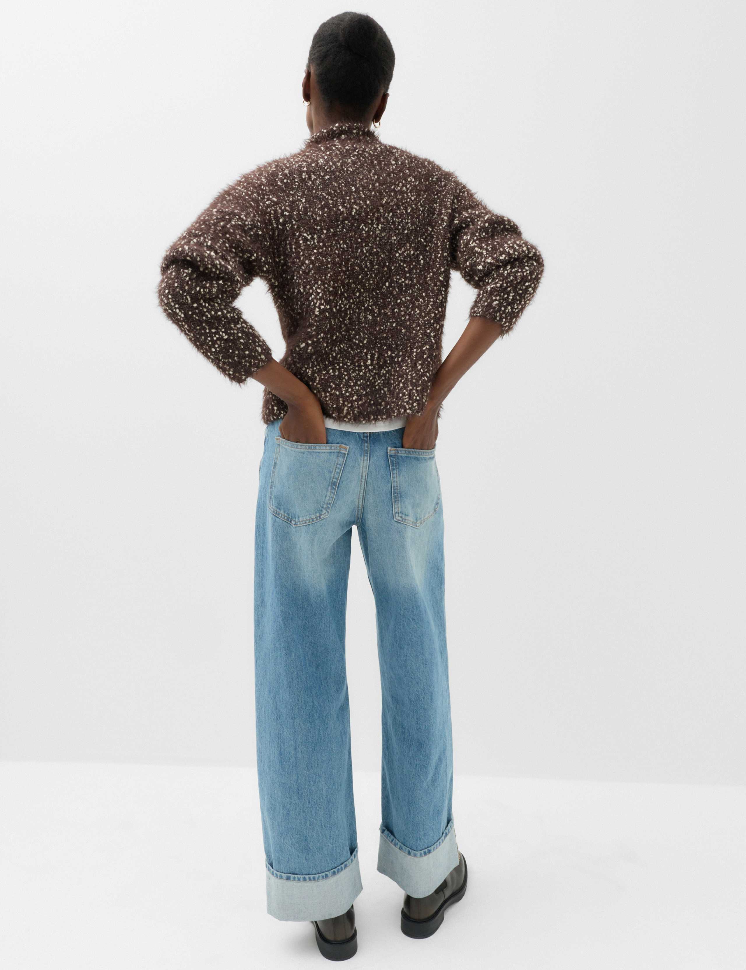 Cotton Blend Boucle Funnel Neck Knitted Jacket 4 of 5