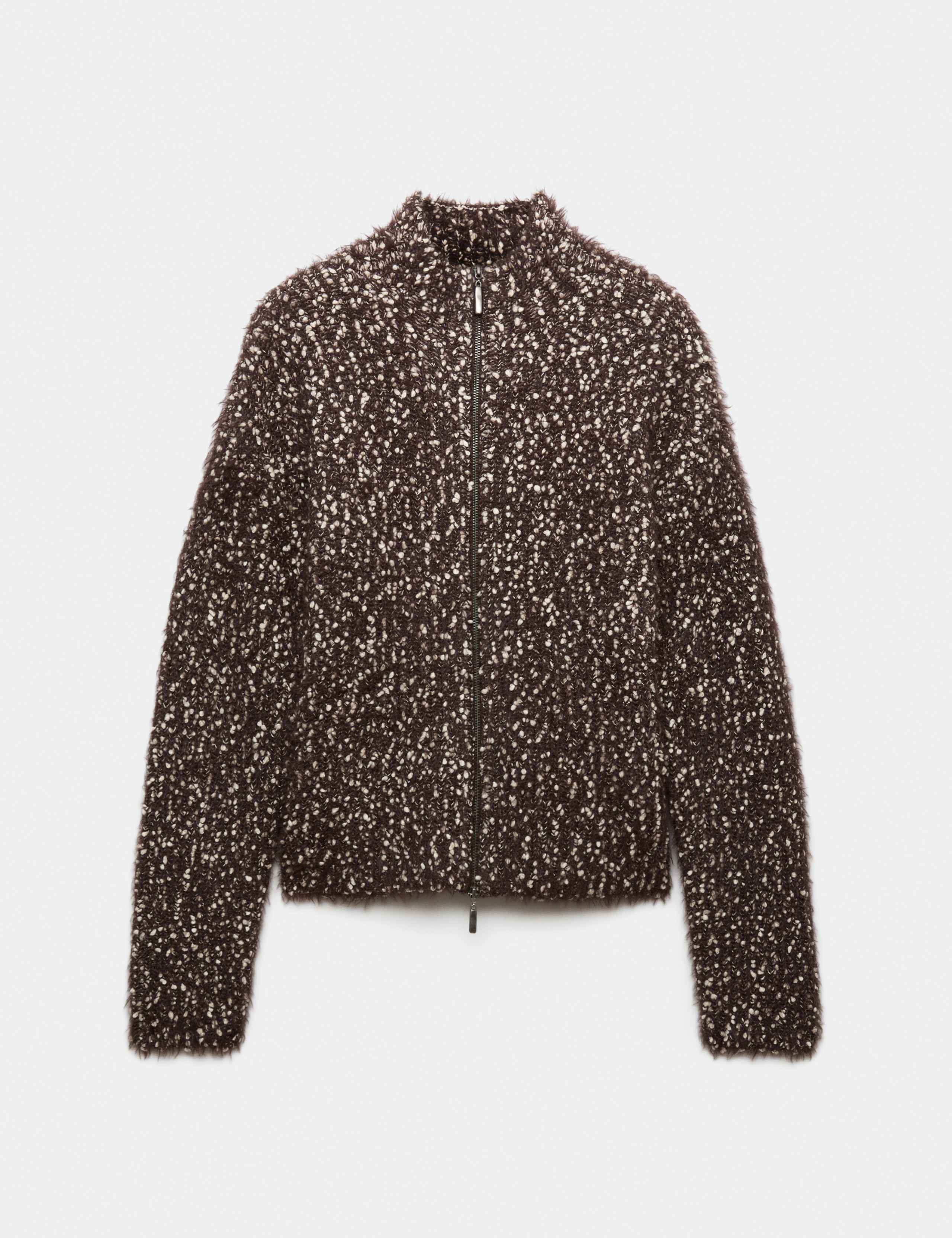 Cotton Blend Boucle Funnel Neck Knitted Jacket 2 of 5