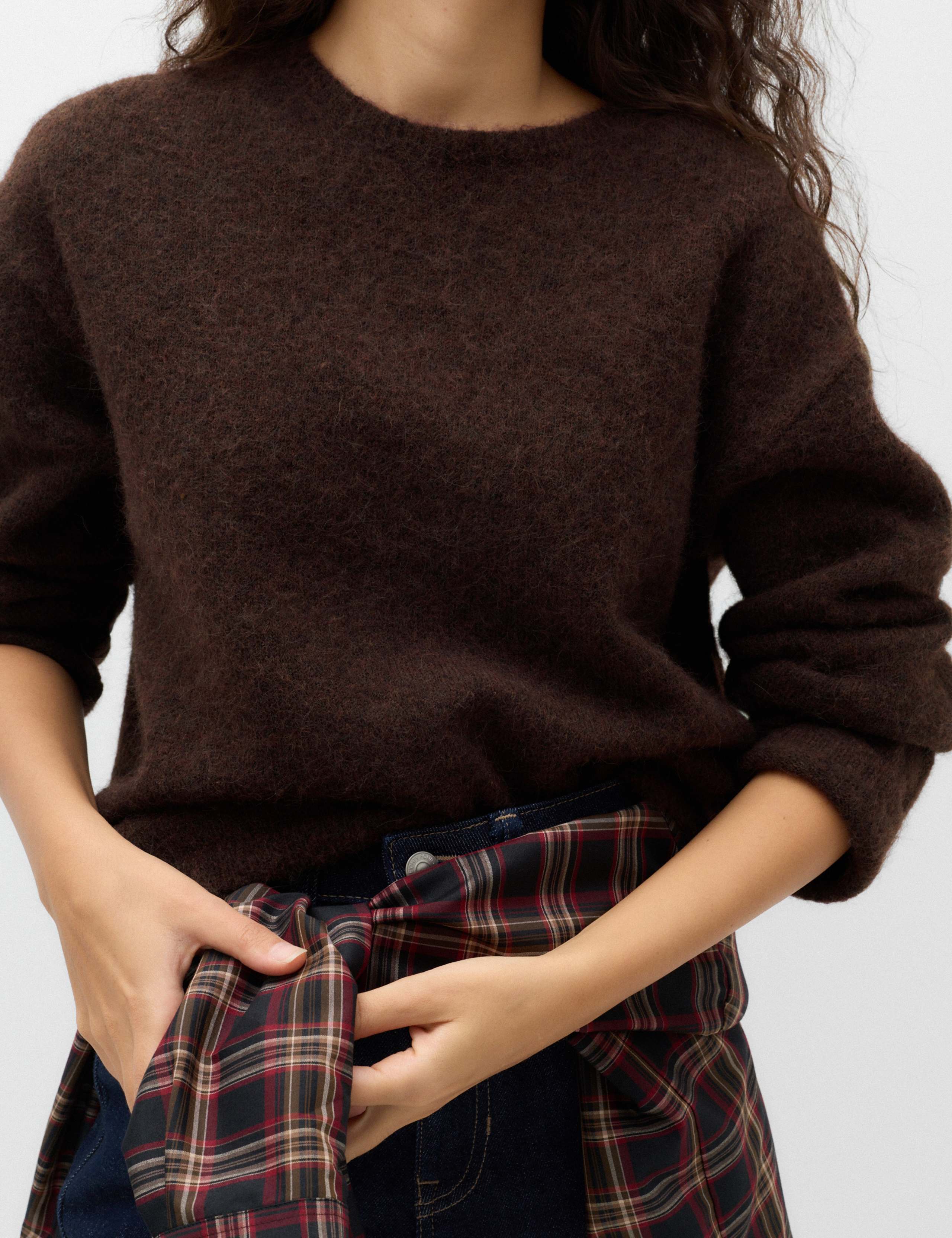 Lace Detail Crew Neck Relaxed Fit Jumper with Wool 5 of 5