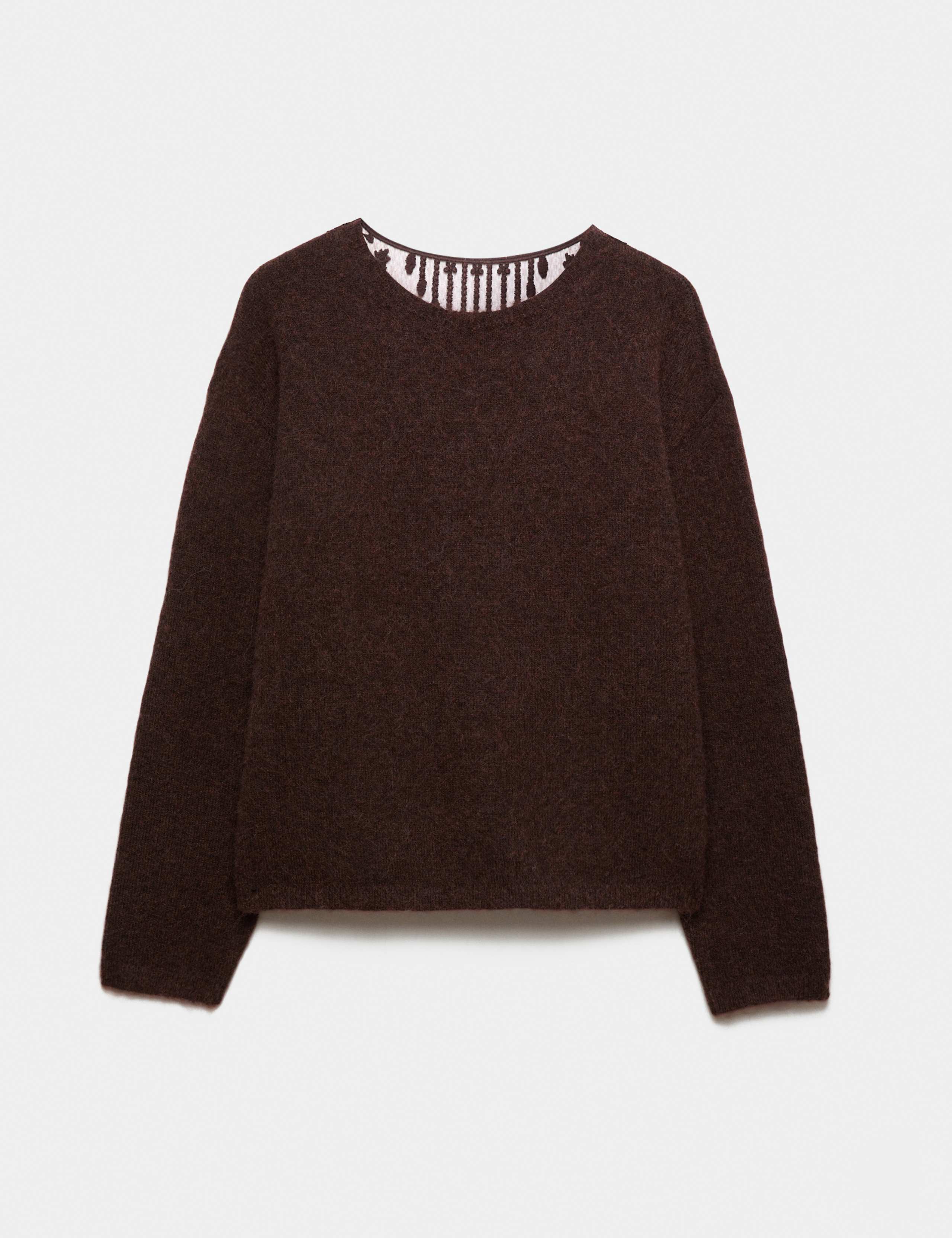 Lace Detail Crew Neck Relaxed Fit Jumper with Wool 2 of 5