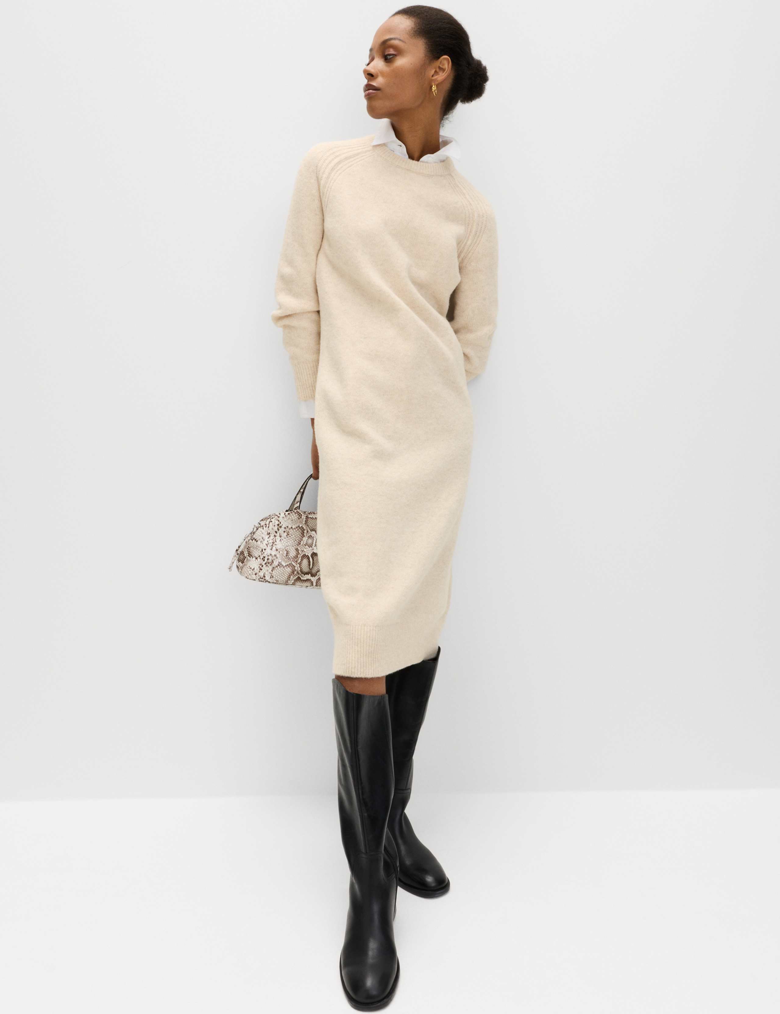 Crew Neck Knitted Dress with Wool 1 of 6