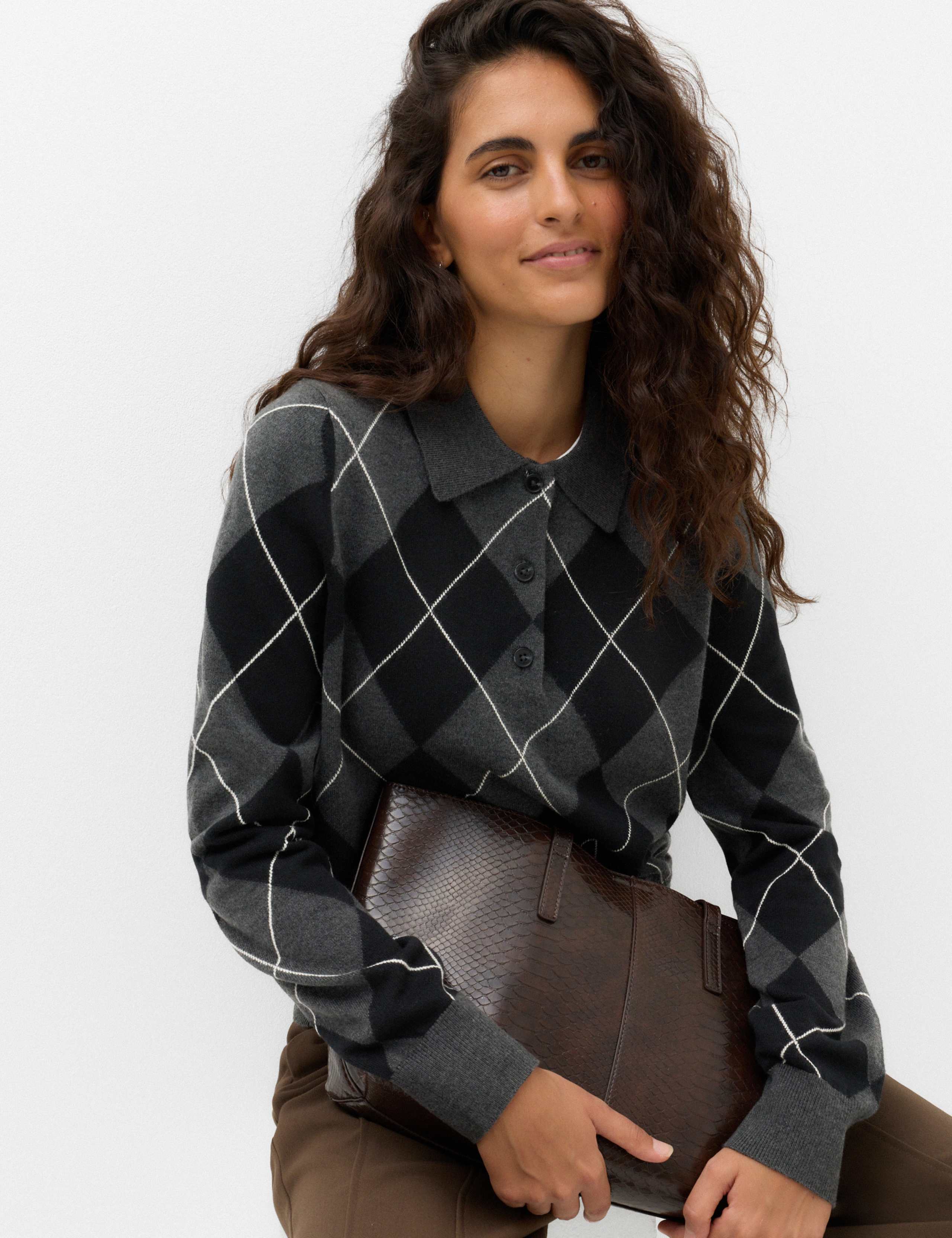 Air Yarn Argyle Polo Jumper 1 of 6