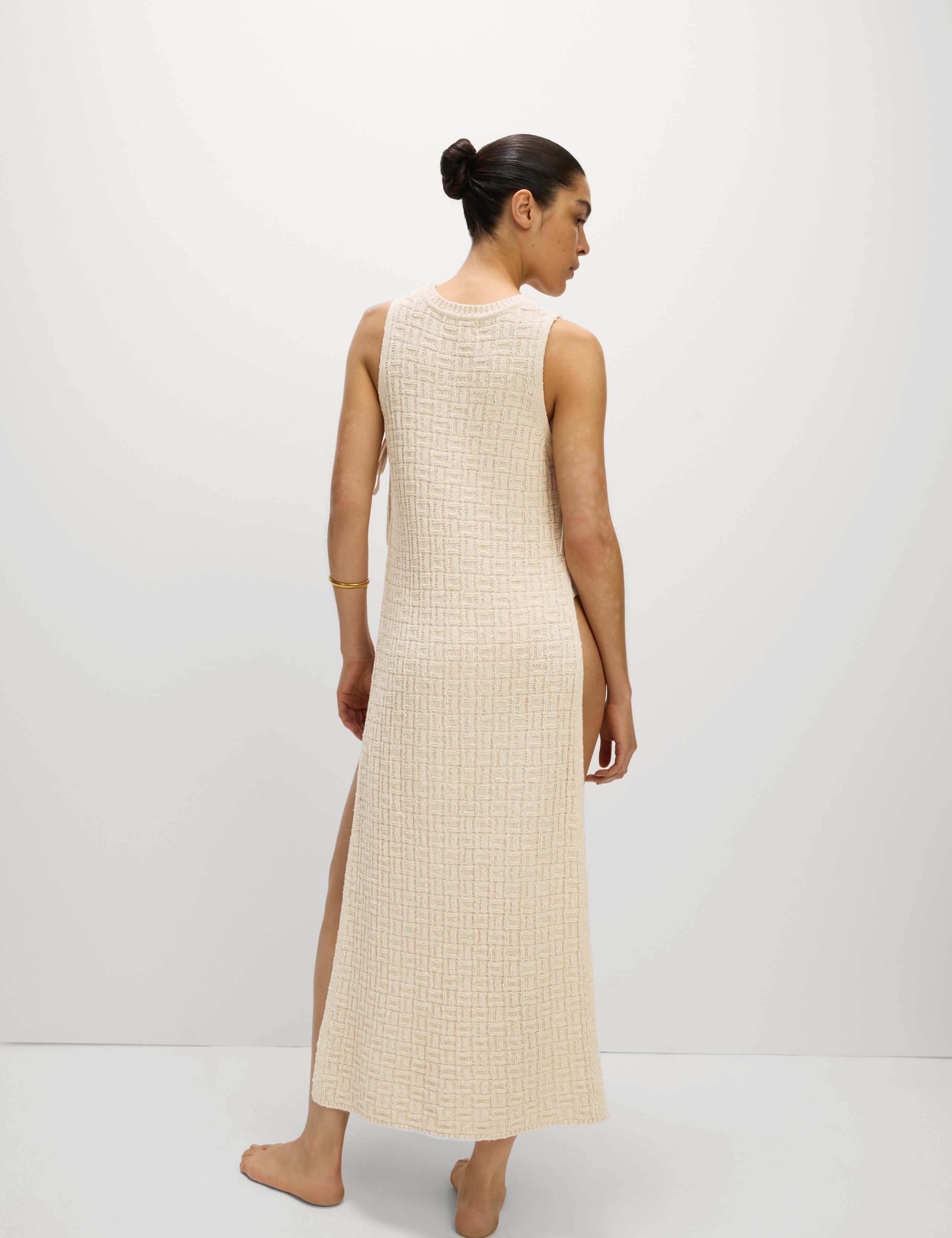 Cotton Rich Knitted Tie Detail Midi Beach Dress 5 of 7