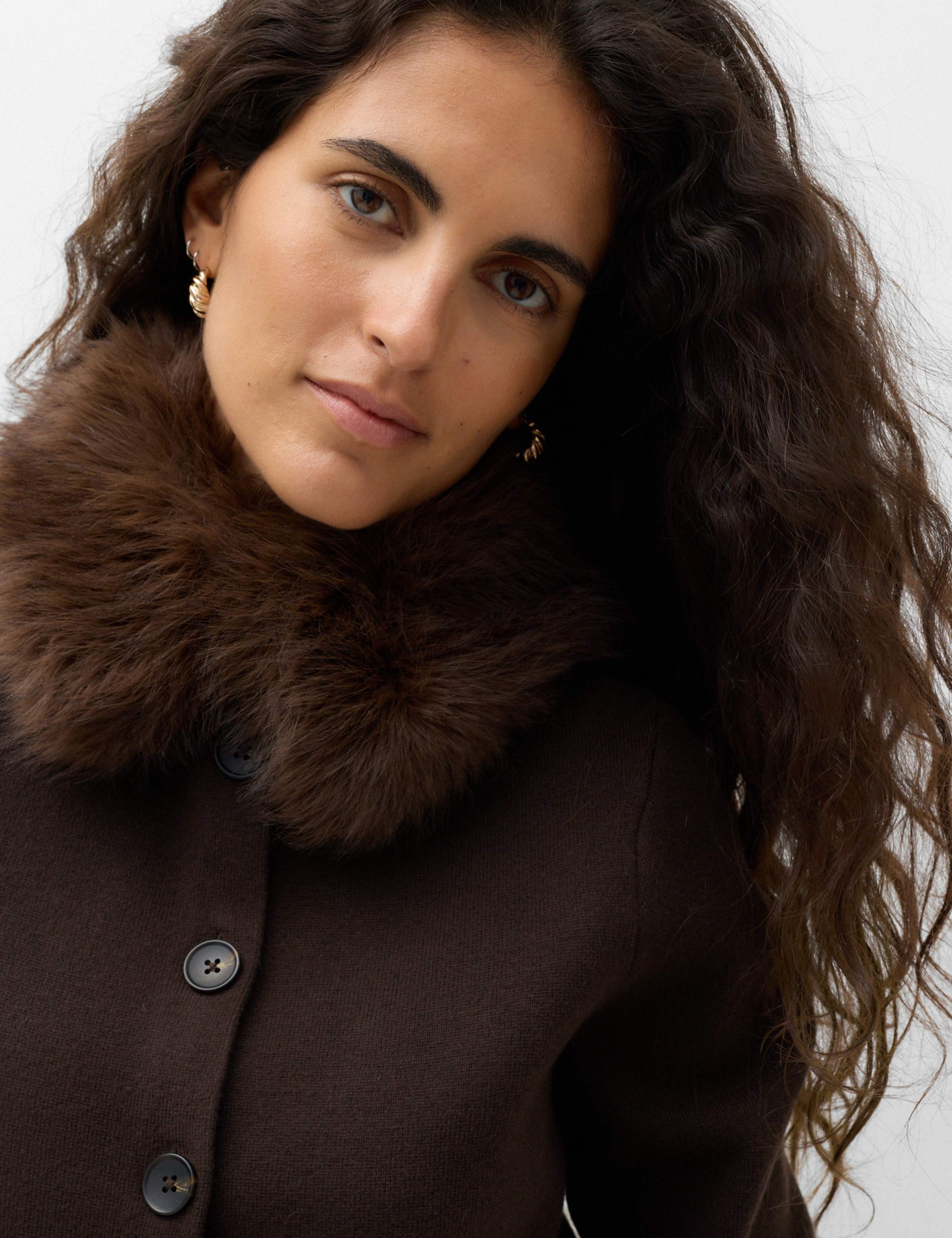 Air-Yarn Collared Faux Fur Trim Knitted Jacket 3 of 6