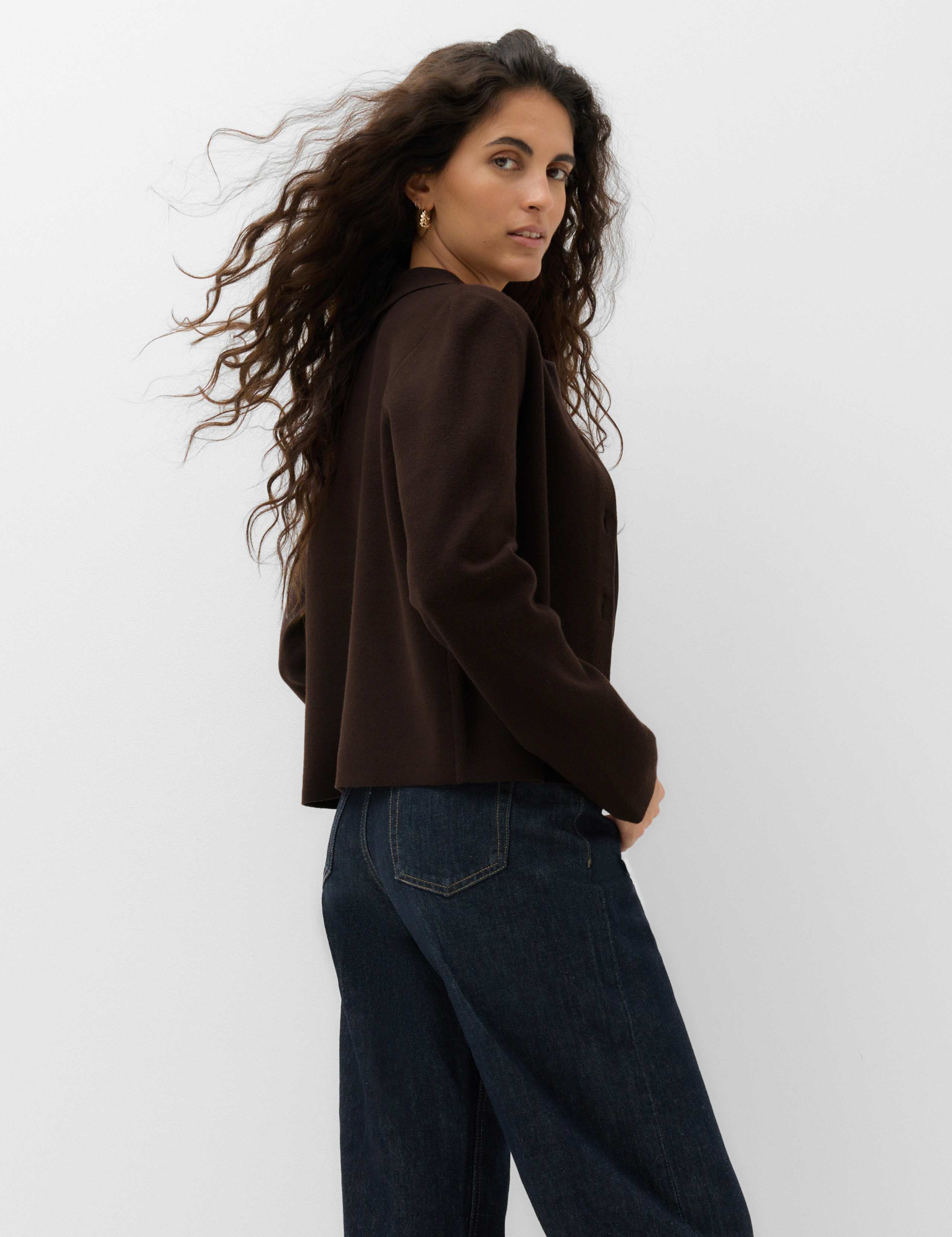 Air-Yarn Collared Faux Fur Trim Knitted Jacket 4 of 6