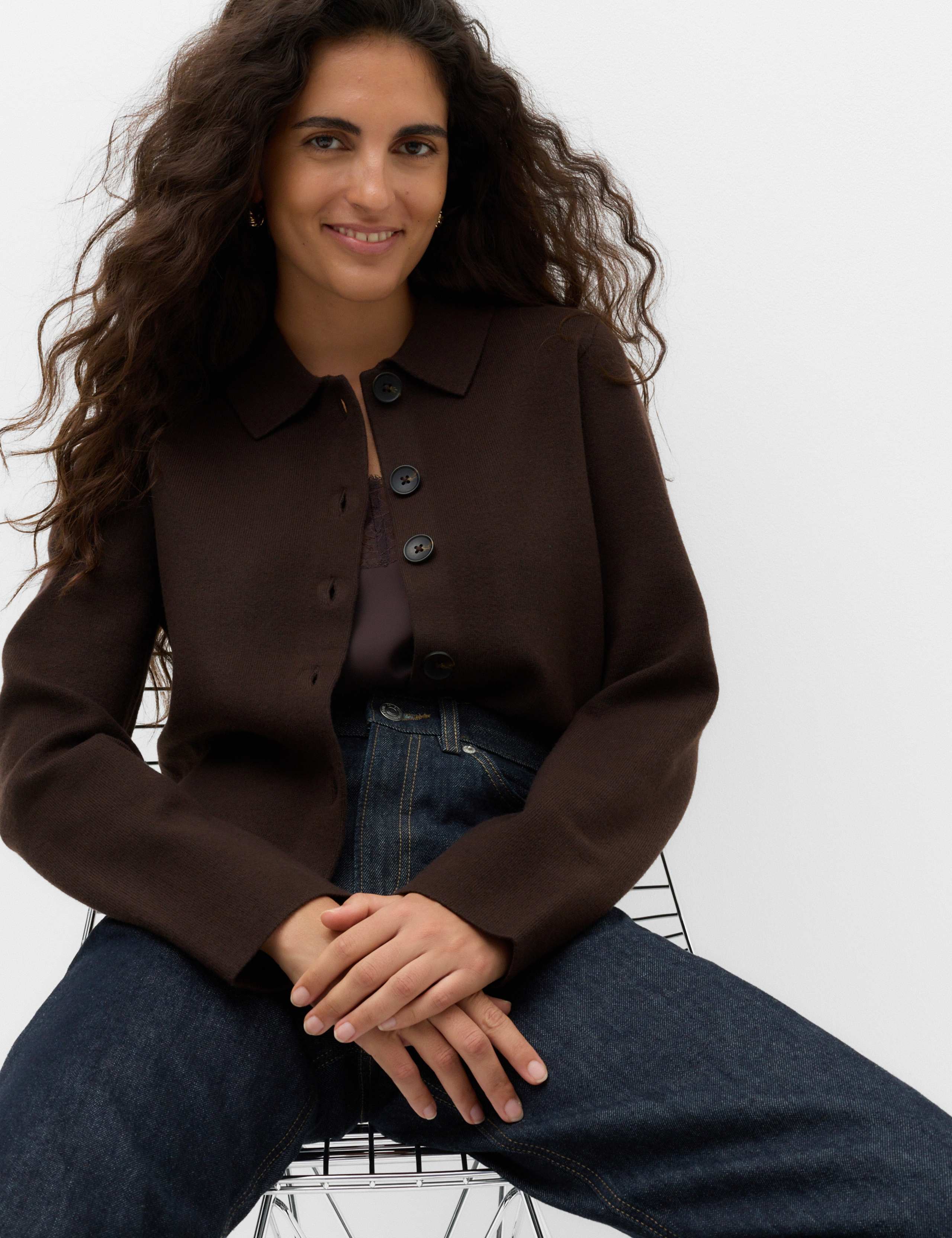 Air-Yarn Collared Faux Fur Trim Knitted Jacket 5 of 6