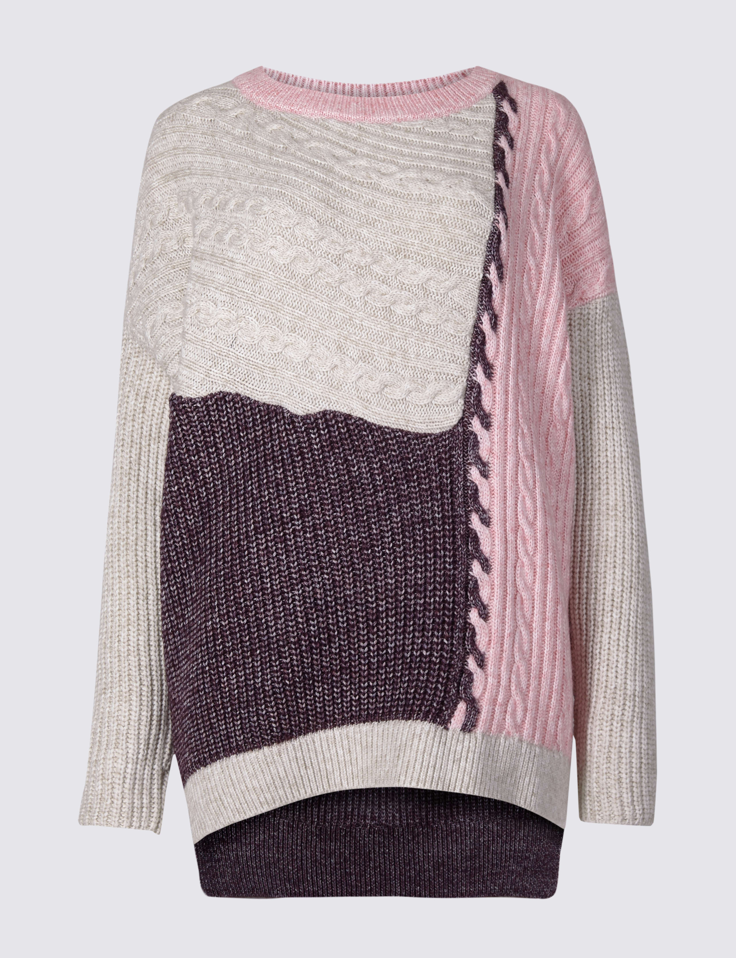 Cotton Rich Colour Block Slash Neck Jumper 2 of 4