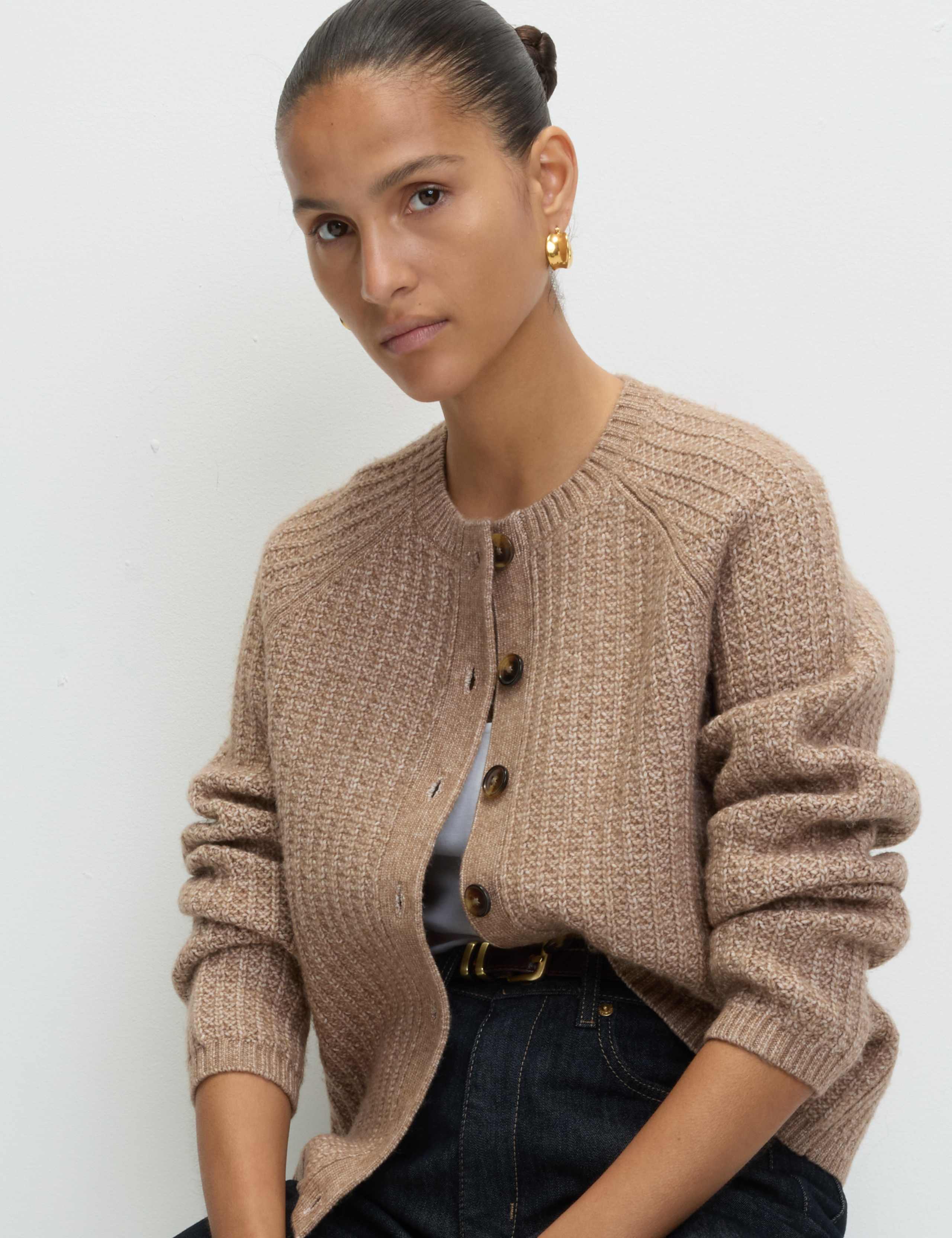 Cloud-Yarn Textured Crew Neck Cardigan 1 of 8
