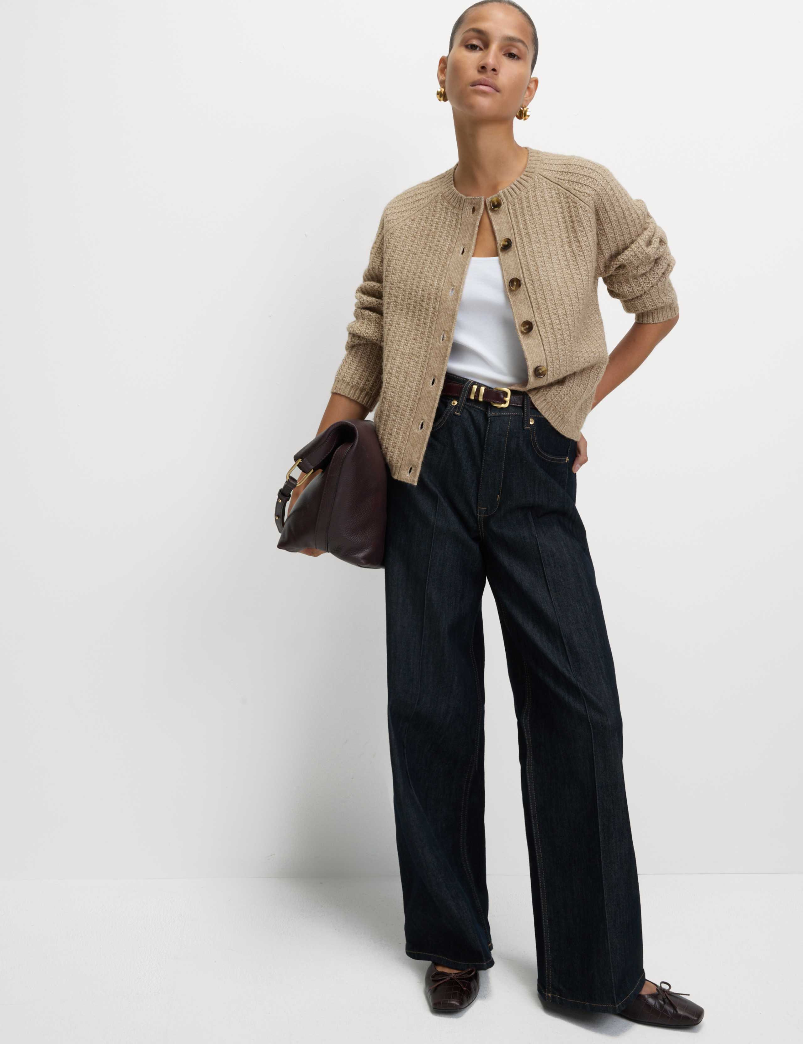 Cloud-Yarn Textured Crew Neck Cardigan 3 of 8