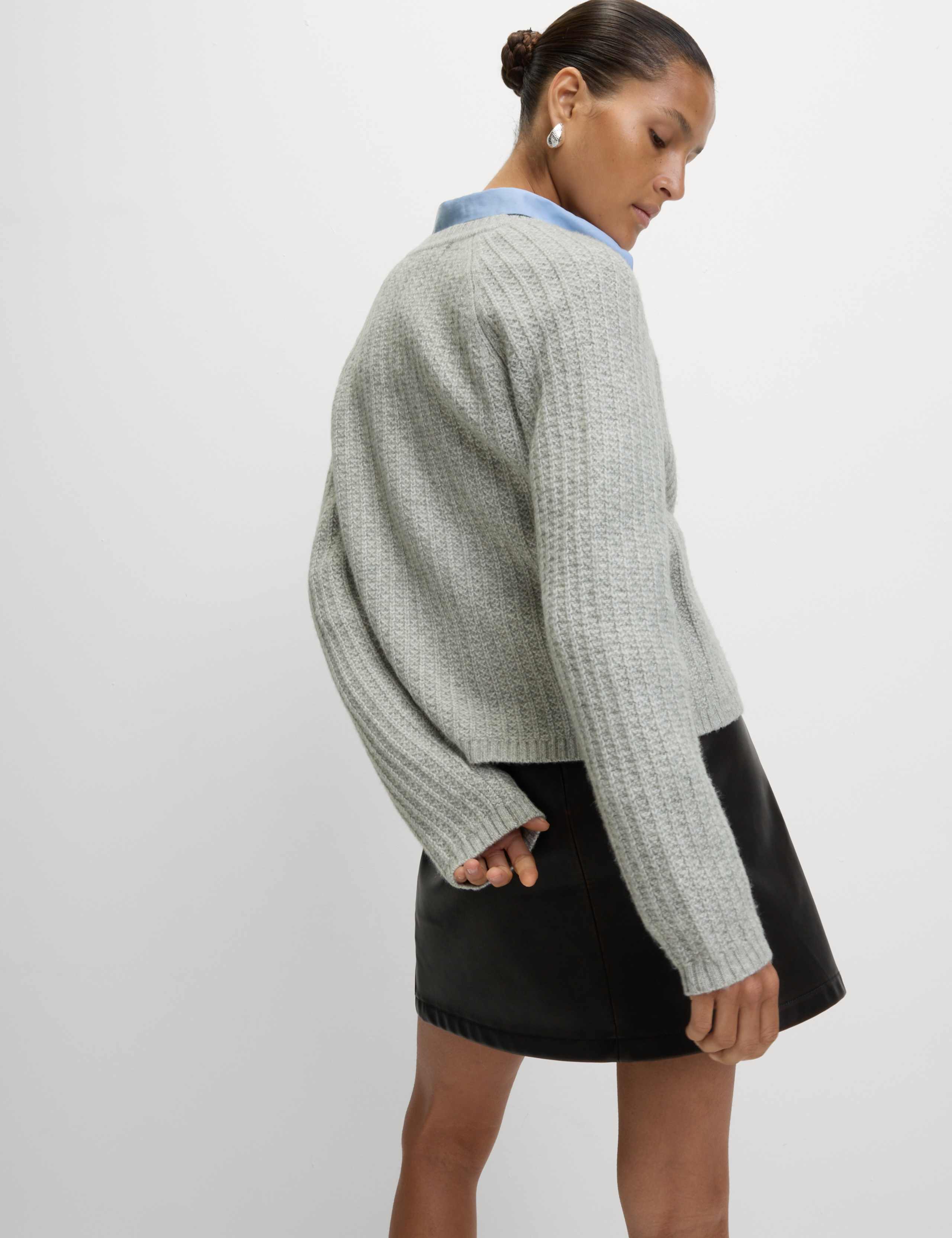 Cloud-Yarn Textured Crew Neck Cardigan 6 of 7
