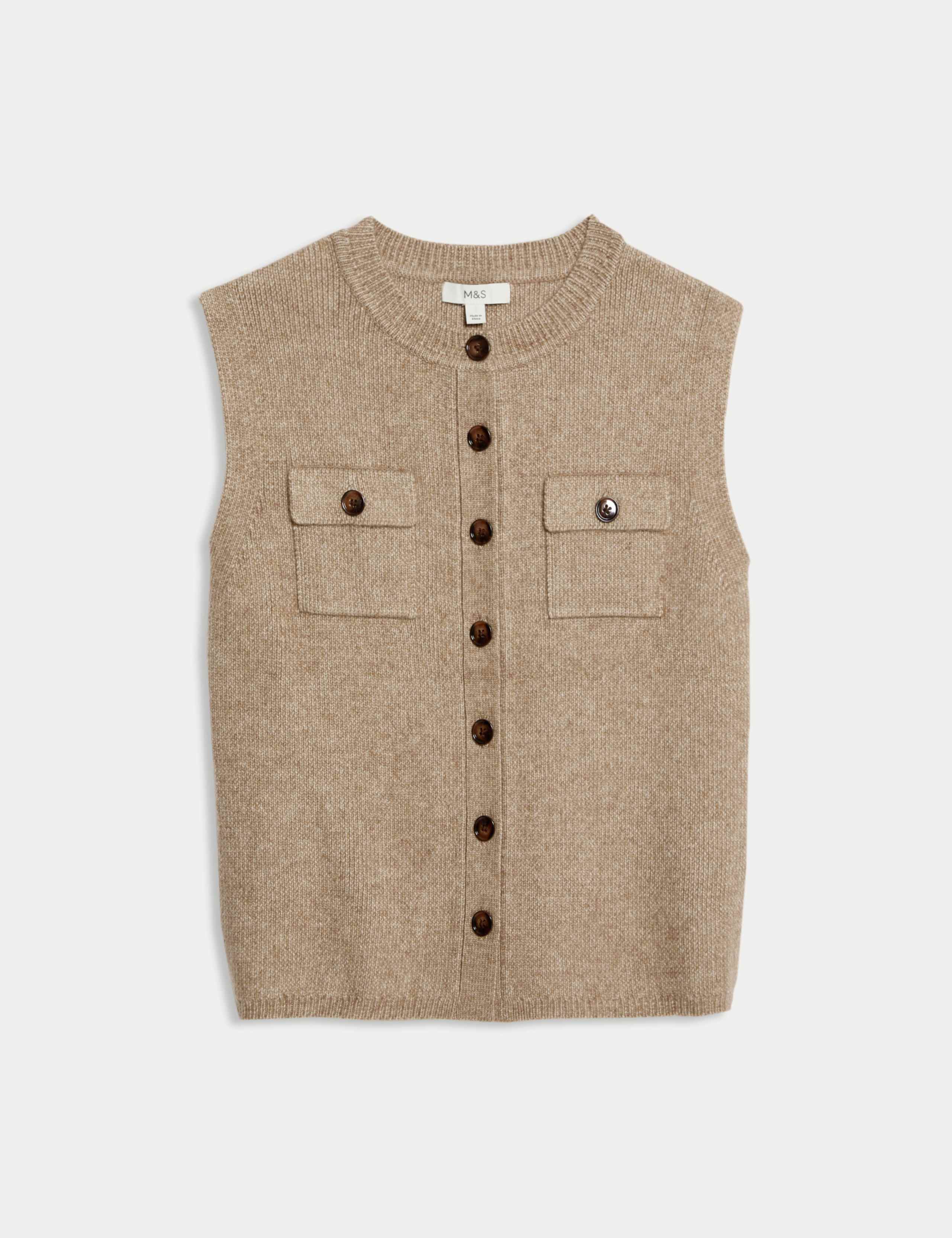 Cloud-Yarn Pocket Crew Neck Knitted Waistcoat 2 of 7