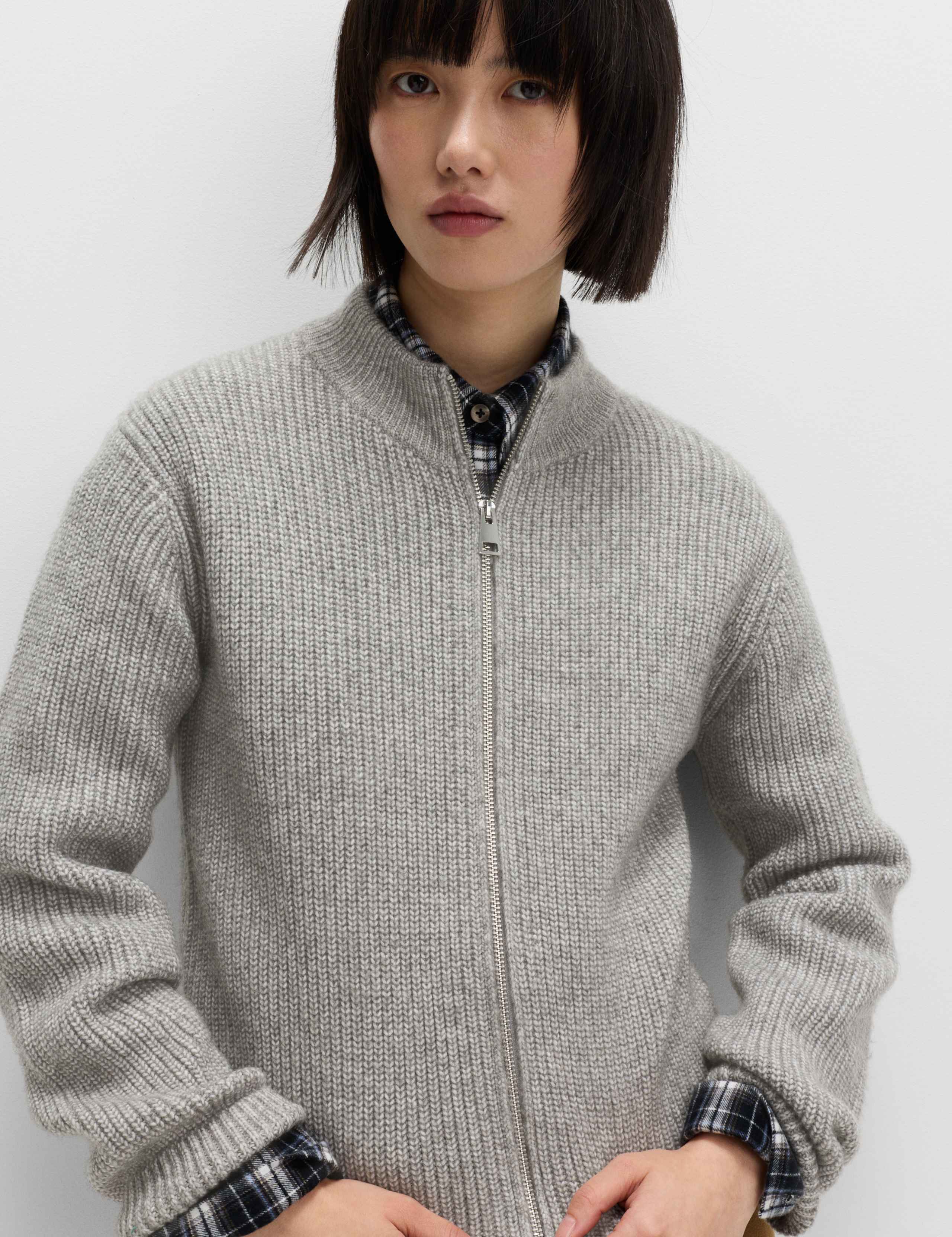 Cloud-Yarn Textured Bomber Cardigan 1 of 4