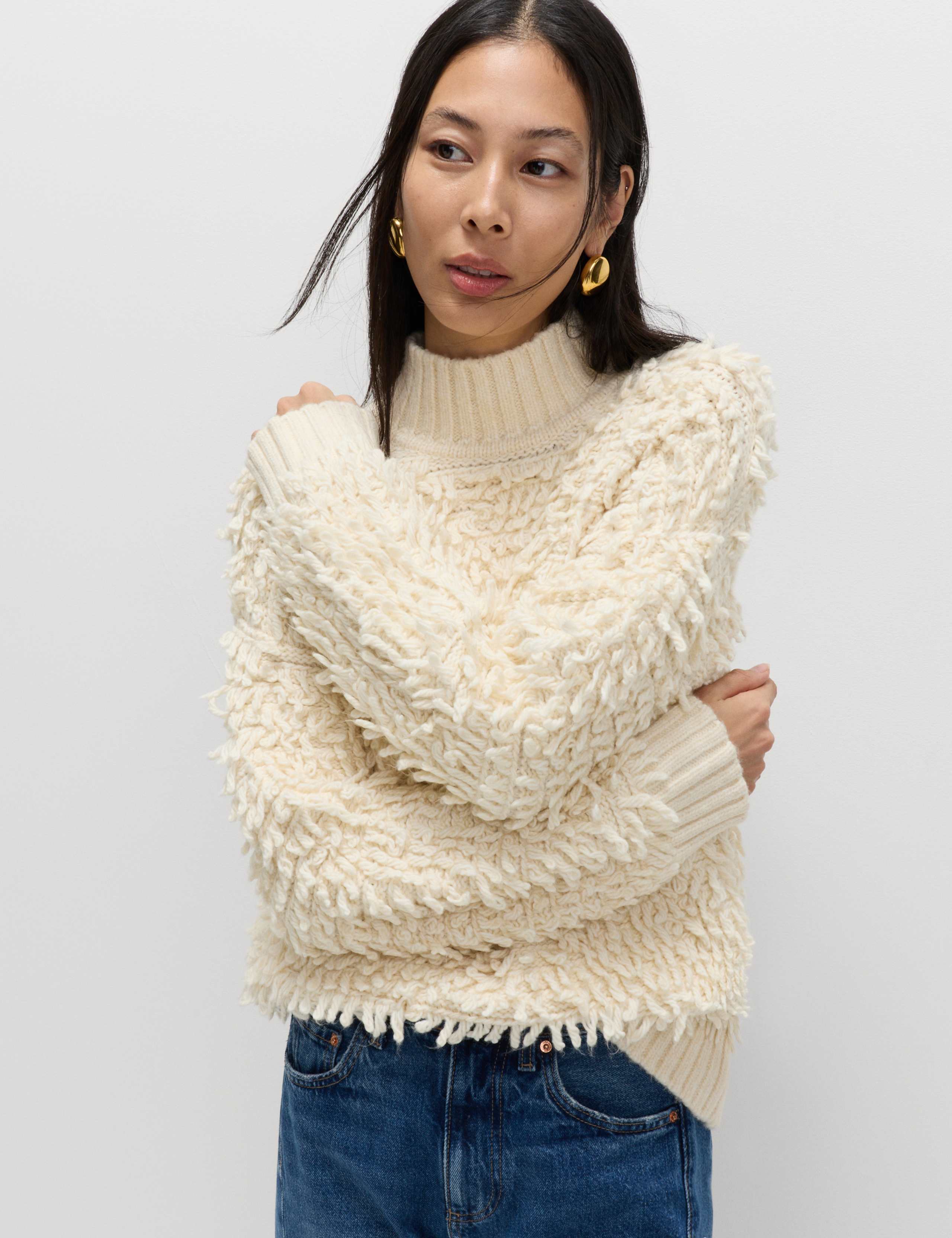 Cold-Yarn Textured Funnel Neck Relaxed Jumper 1 of 5