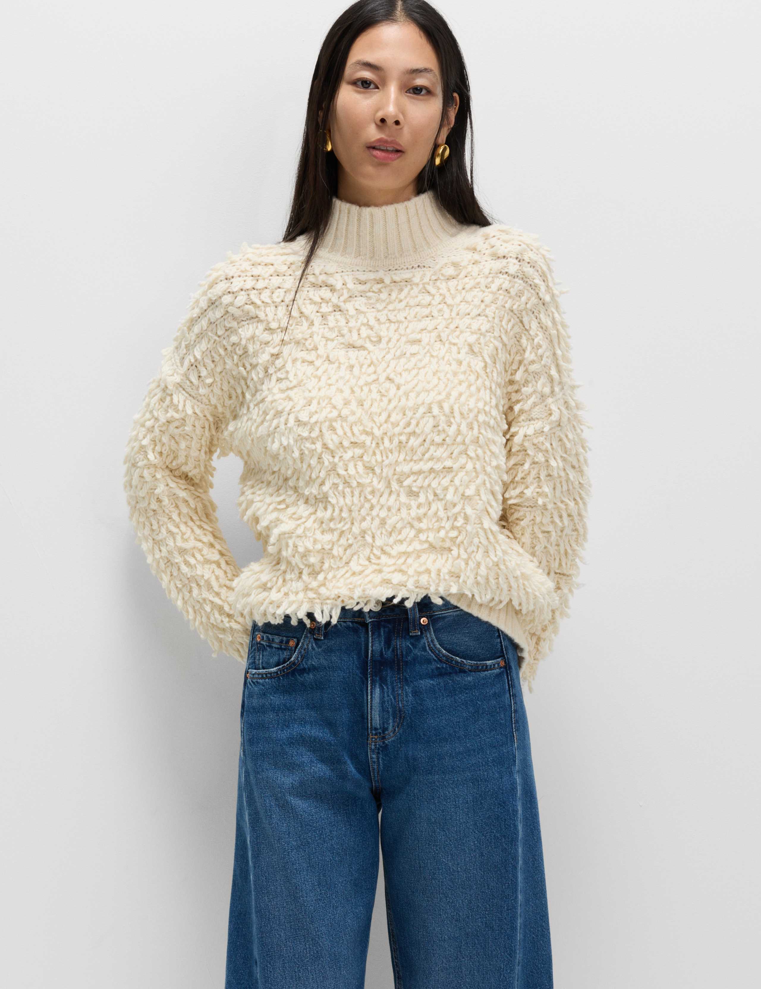 Cold-Yarn Textured Funnel Neck Relaxed Jumper 3 of 5