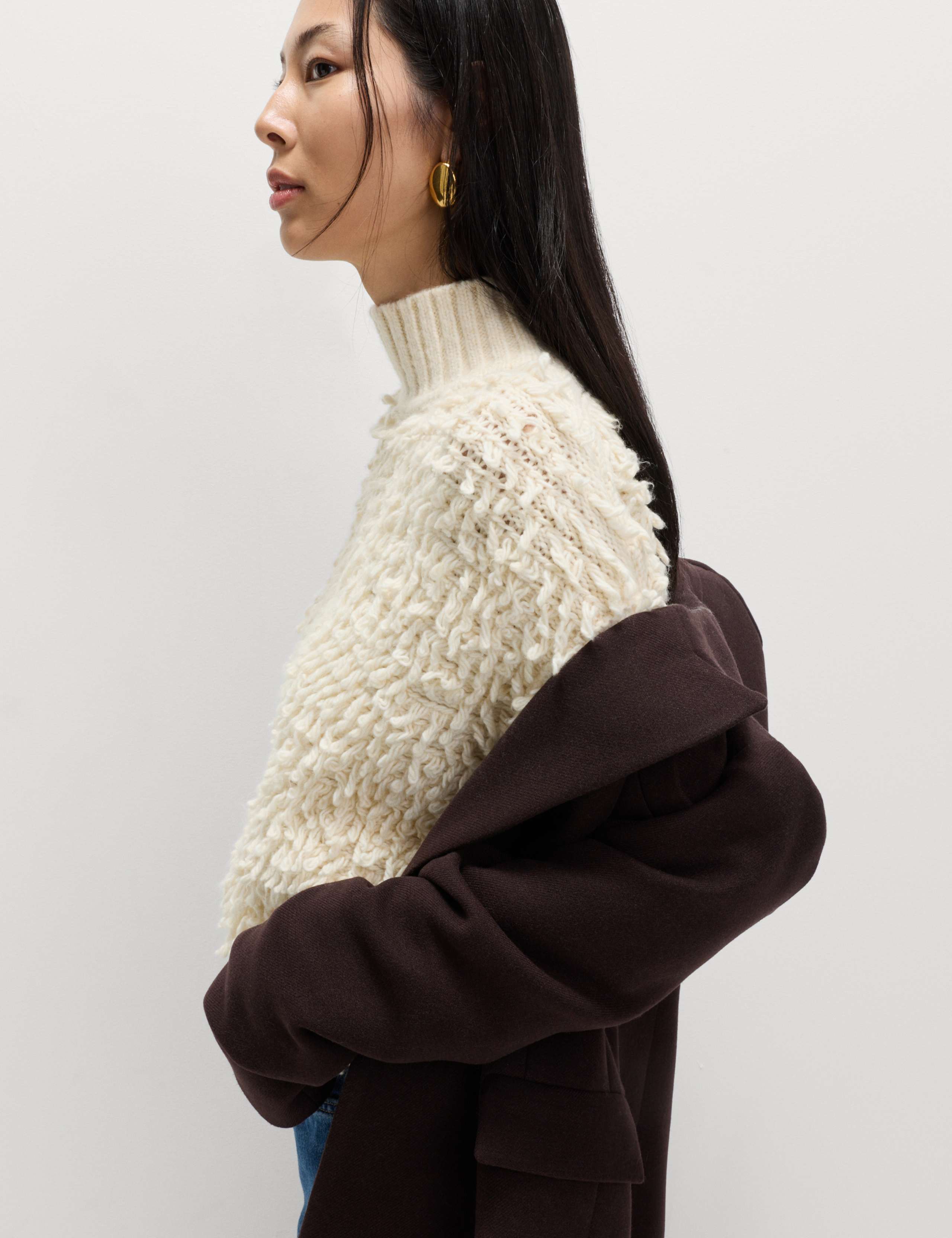 Cloud-Yarn Textured Funnel Neck Relaxed Jumper 4 of 5