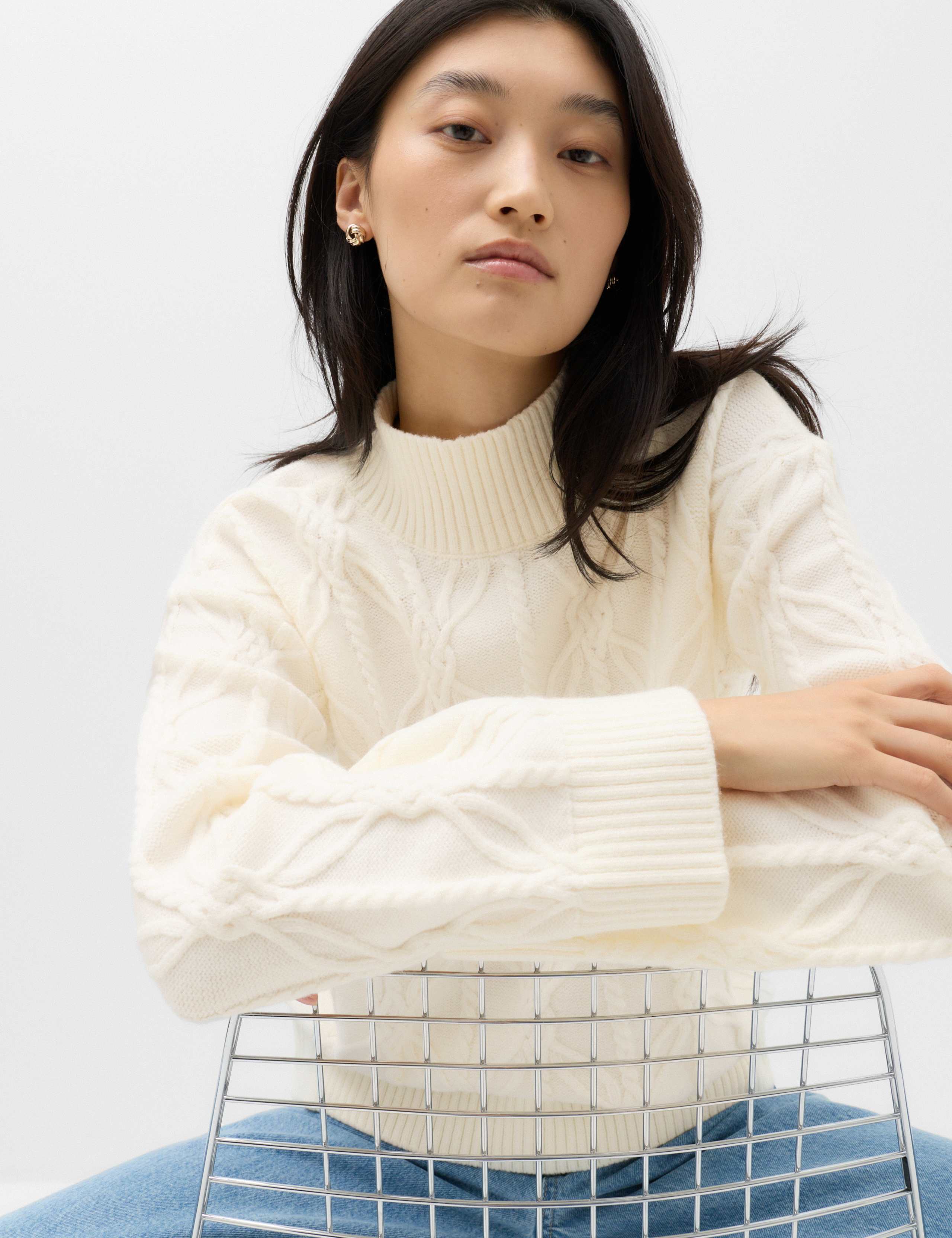 Cloud-Yarn Cable Knit Funnel Neck Jumper 1 of 5
