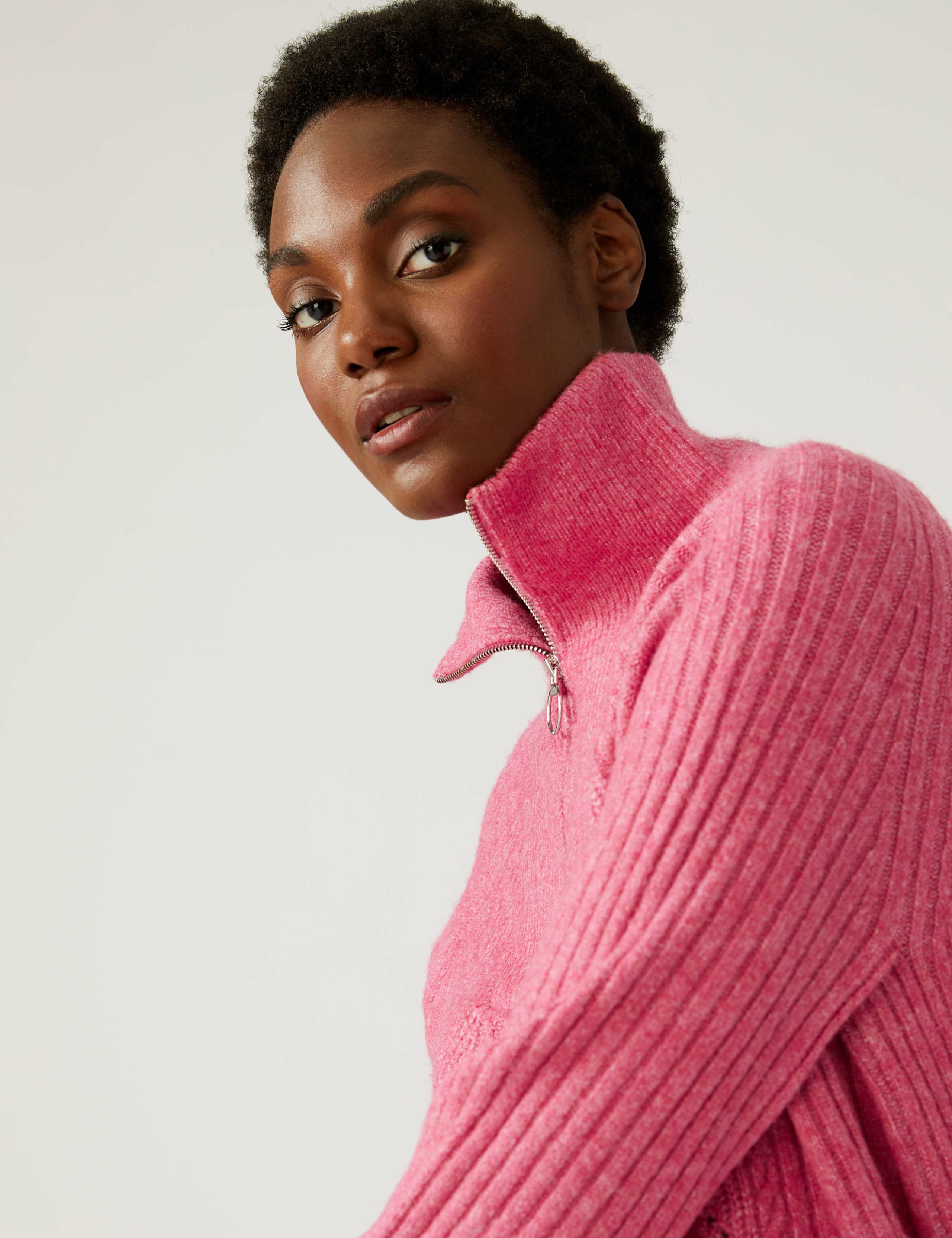 Ribbed Funnel Neck Relaxed Longline Jumper 4 of 7