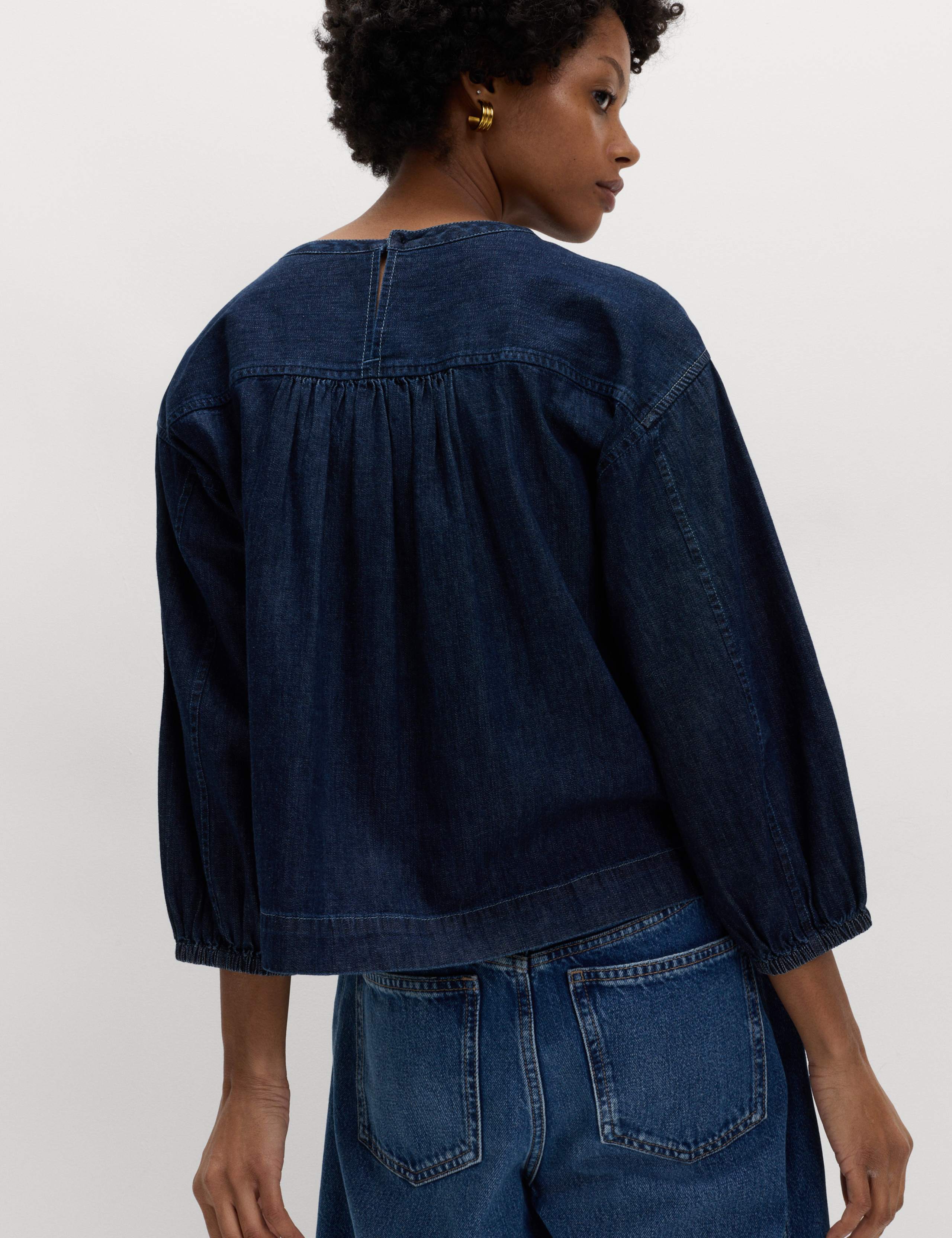 Pure Cotton Denim Crew Neck Blouse 4 of 5