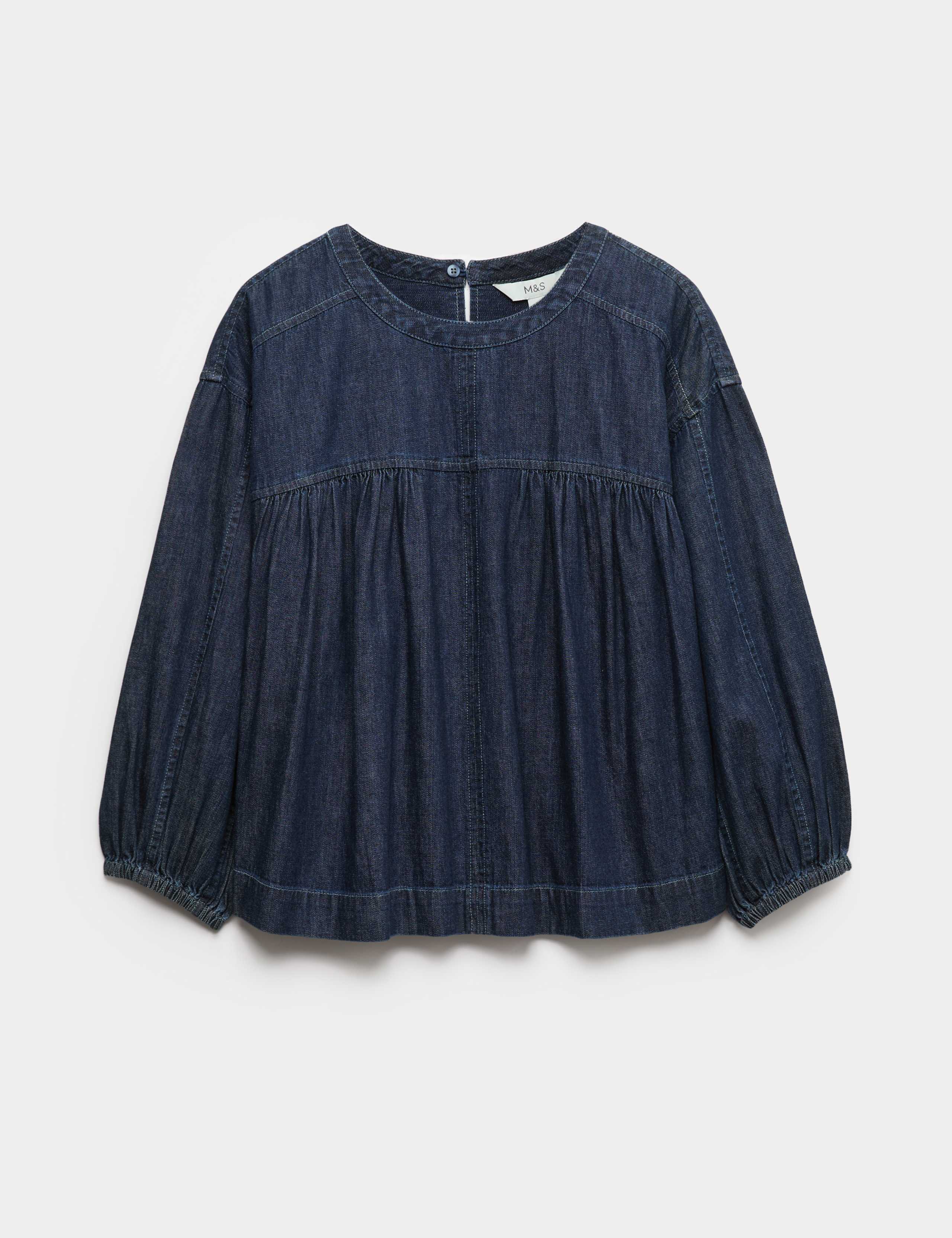 Pure Cotton Denim Crew Neck Blouse 2 of 5