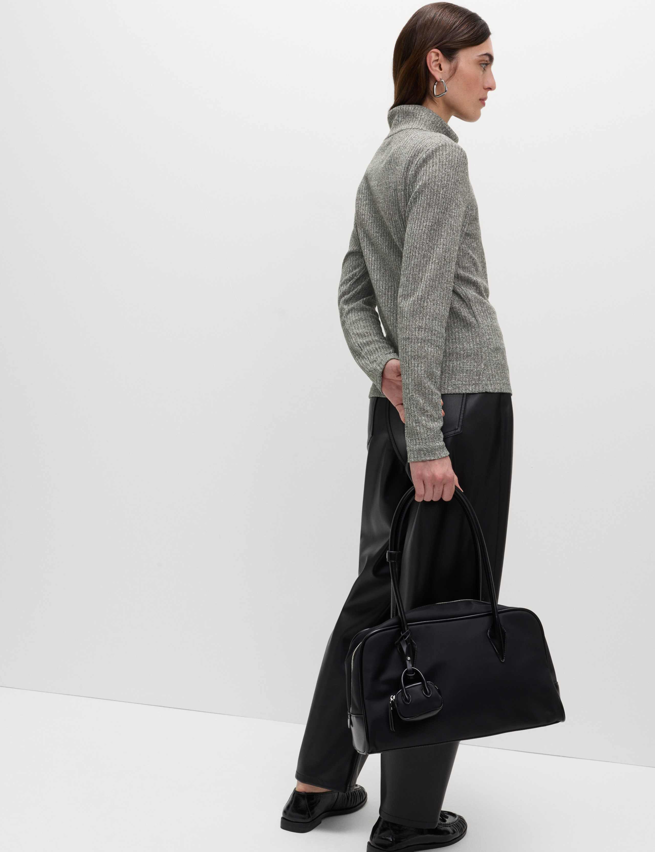 Ribbed High Neck Slim Fit Zip Up Sweatshirt 4 of 4