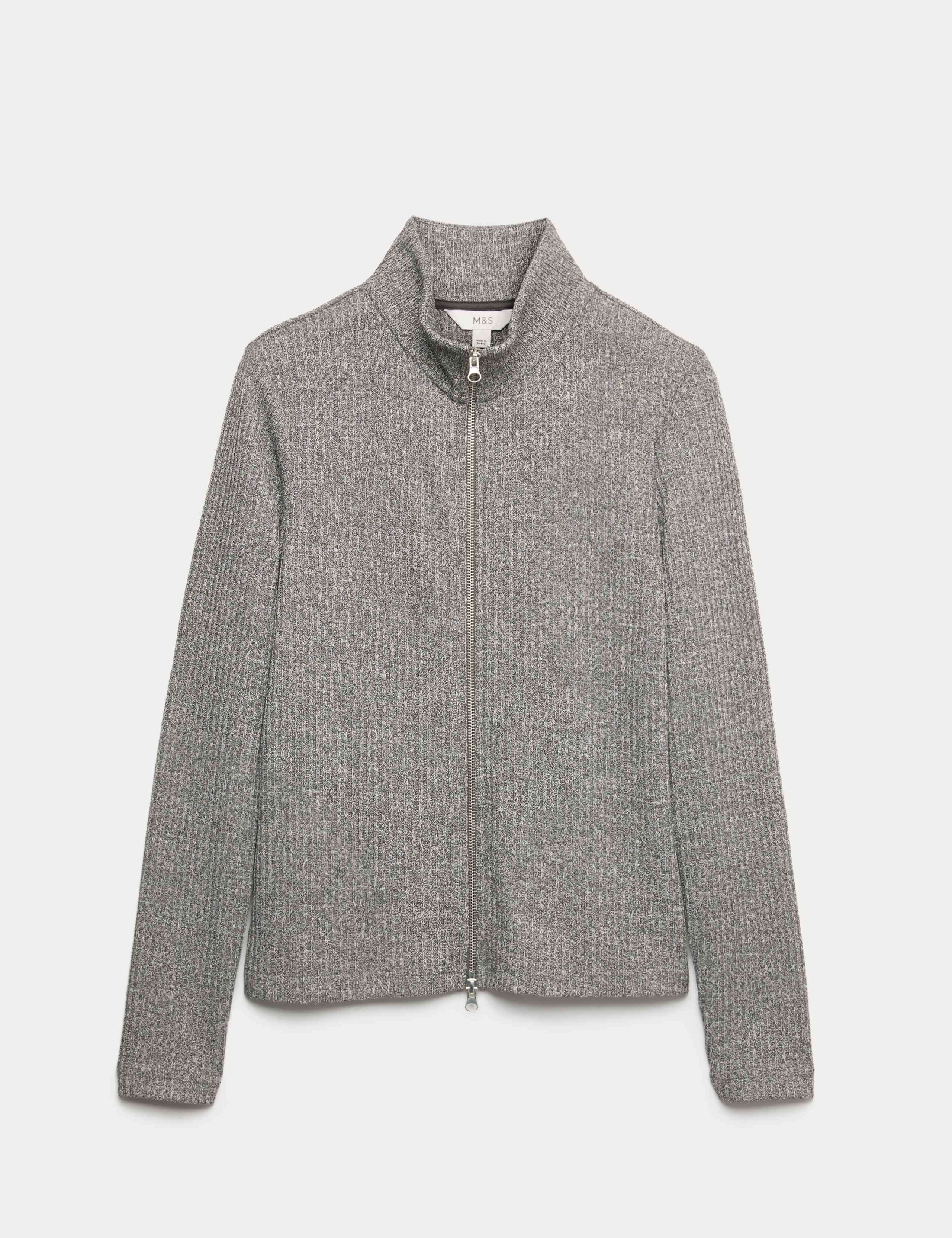 Ribbed High Neck Slim Fit Zip Up Sweatshirt 1 of 1