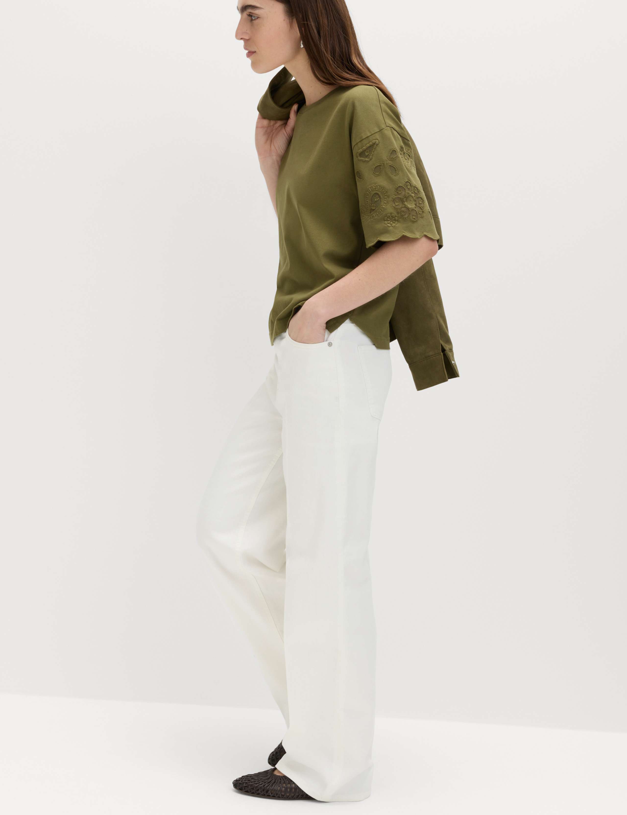 Pure Cotton Broderie Boxy T-Shirt 1 of 5