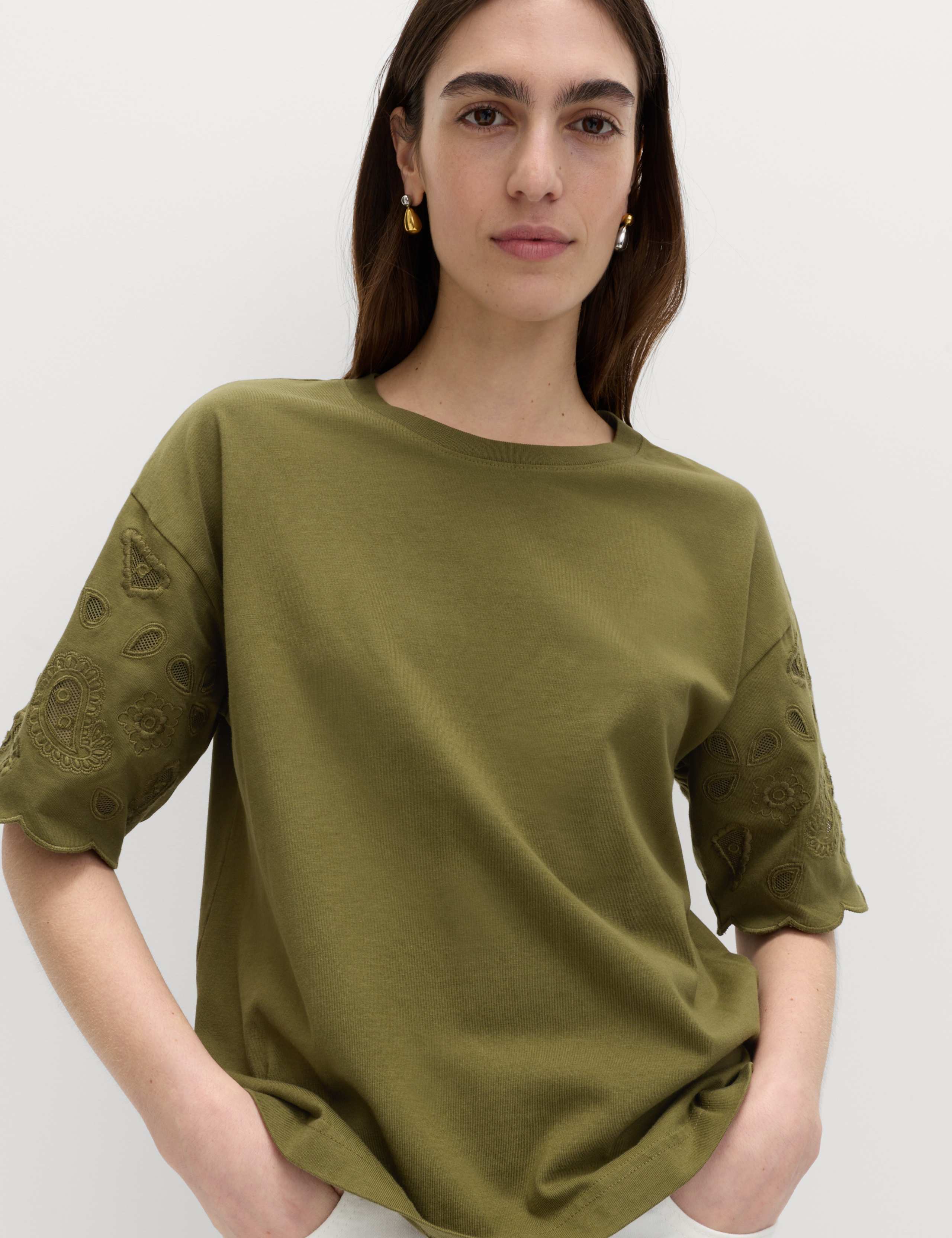 Pure Cotton Broderie Boxy T-Shirt 3 of 5