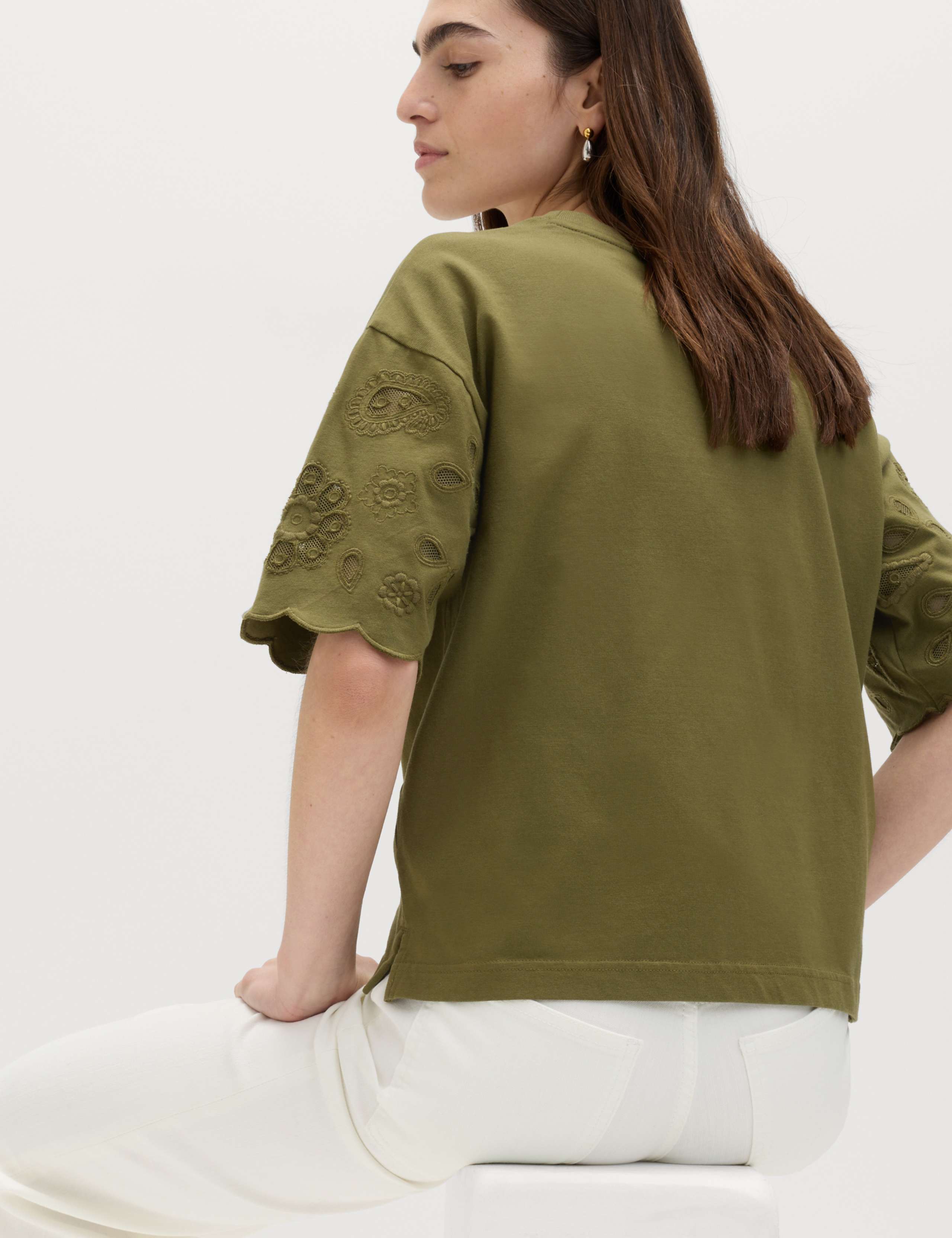 Pure Cotton Broderie Boxy T-Shirt 5 of 5