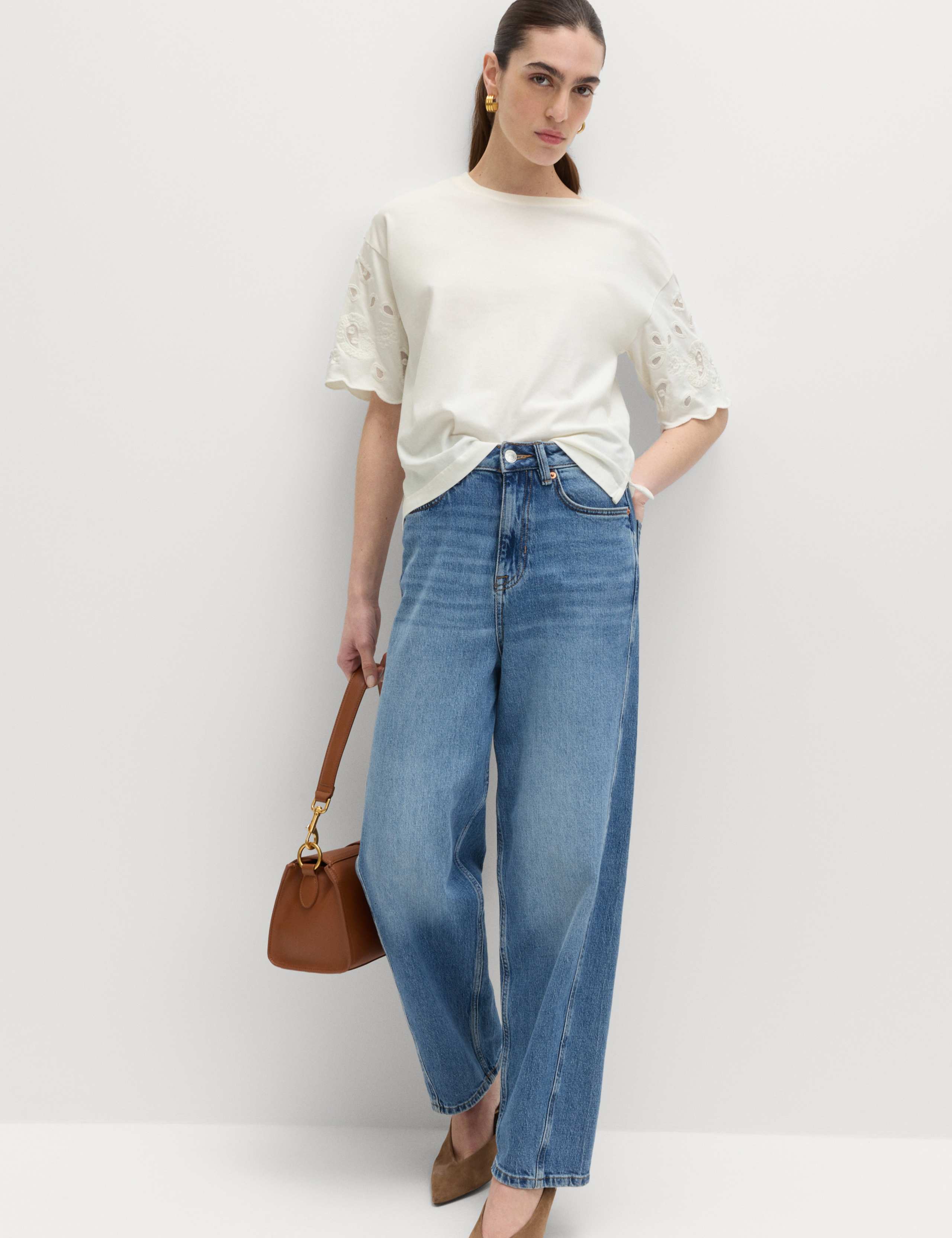 Pure Cotton Broderie Boxy T-Shirt 4 of 5